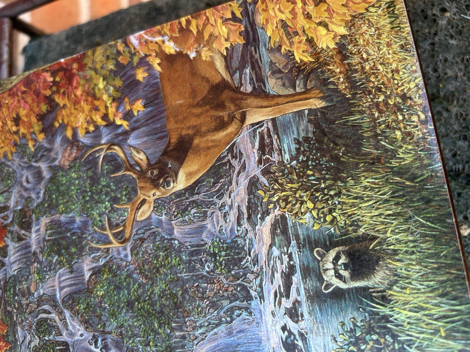 VTG Yellowstone Souvenir Wooden Box J Van Straalen Artwork Wildlife Park Rustic
