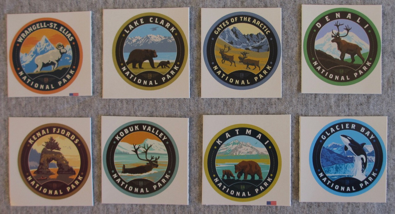 Alaska National Parks Vinyl Small Round Stickers Set of 8 New Denali etc