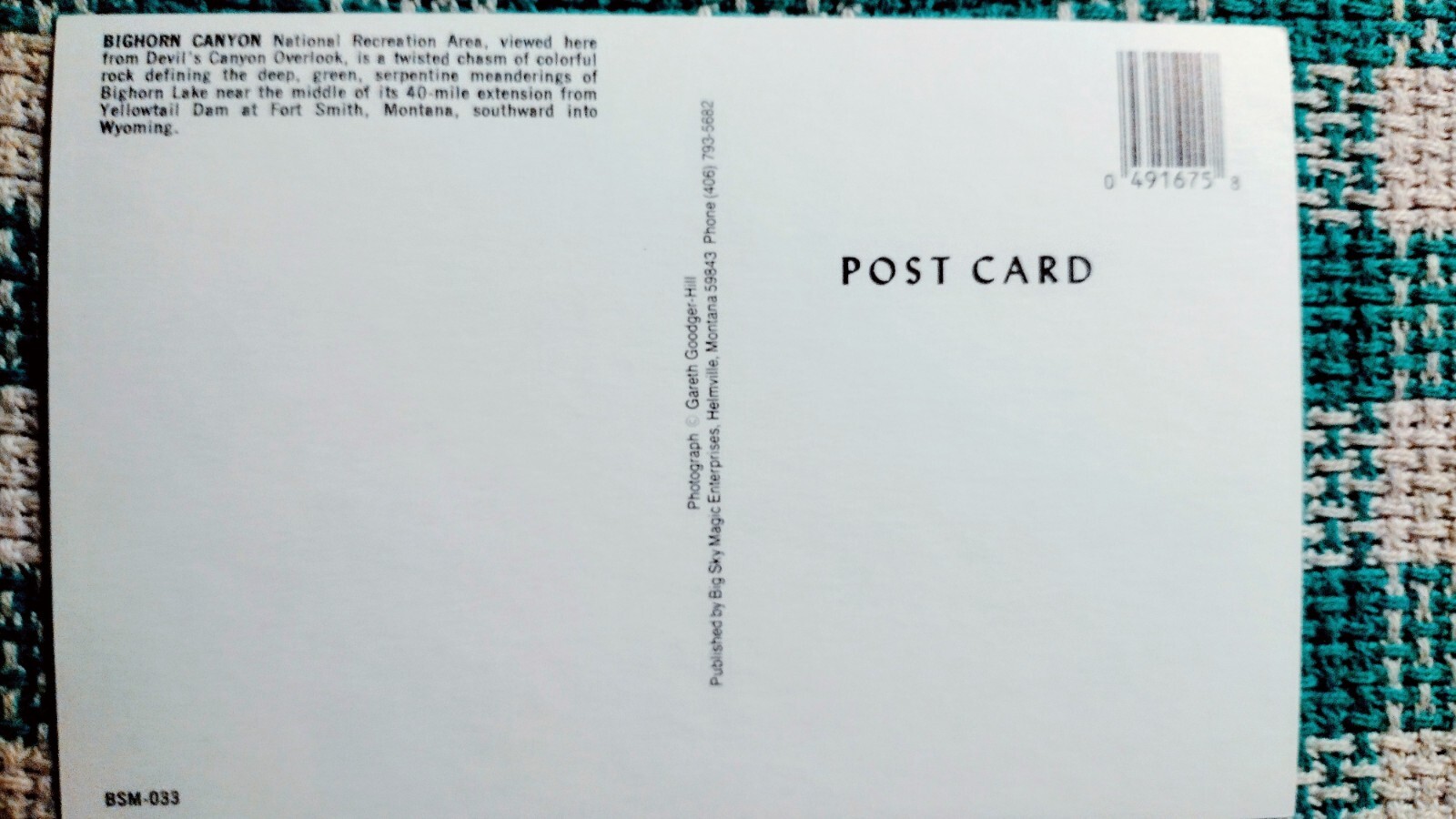 POST CARD BIGHORN CANYON RECREATION AREA FORT SMITH MONTANA