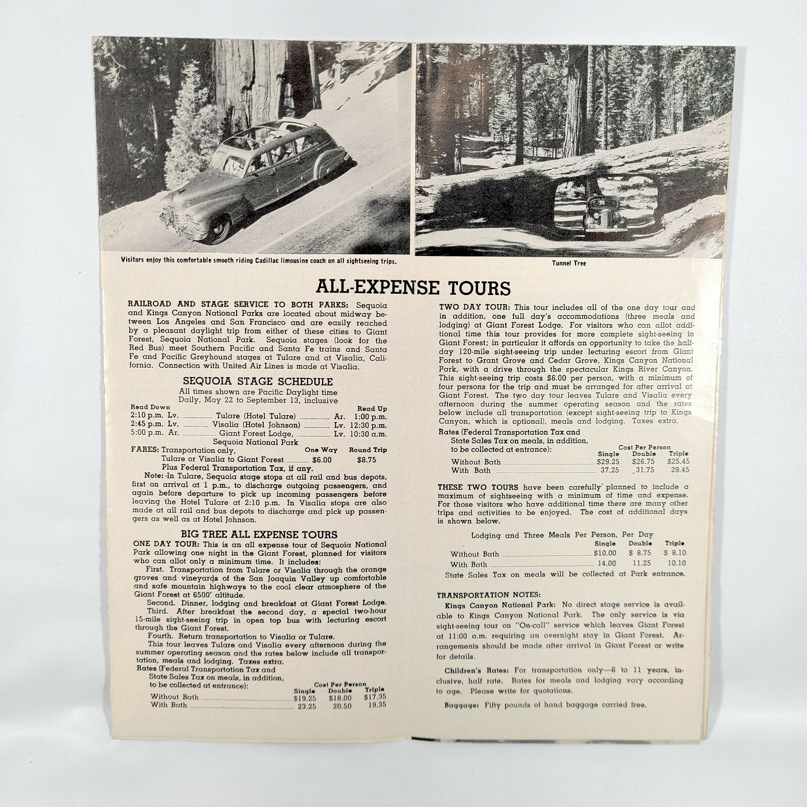 1954 Sequoia & Kings Canyon National Park Vintage Travel Brochure California