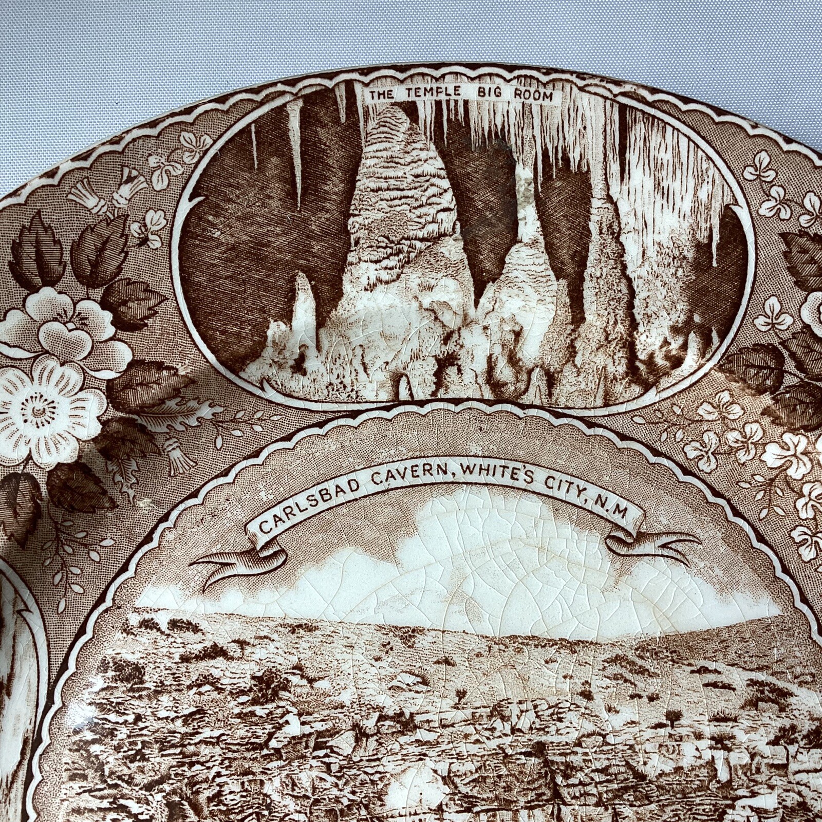Antique Carlsbad Cavern, NM Souvenir Plate, Adams Old English Staffordshire Ware
