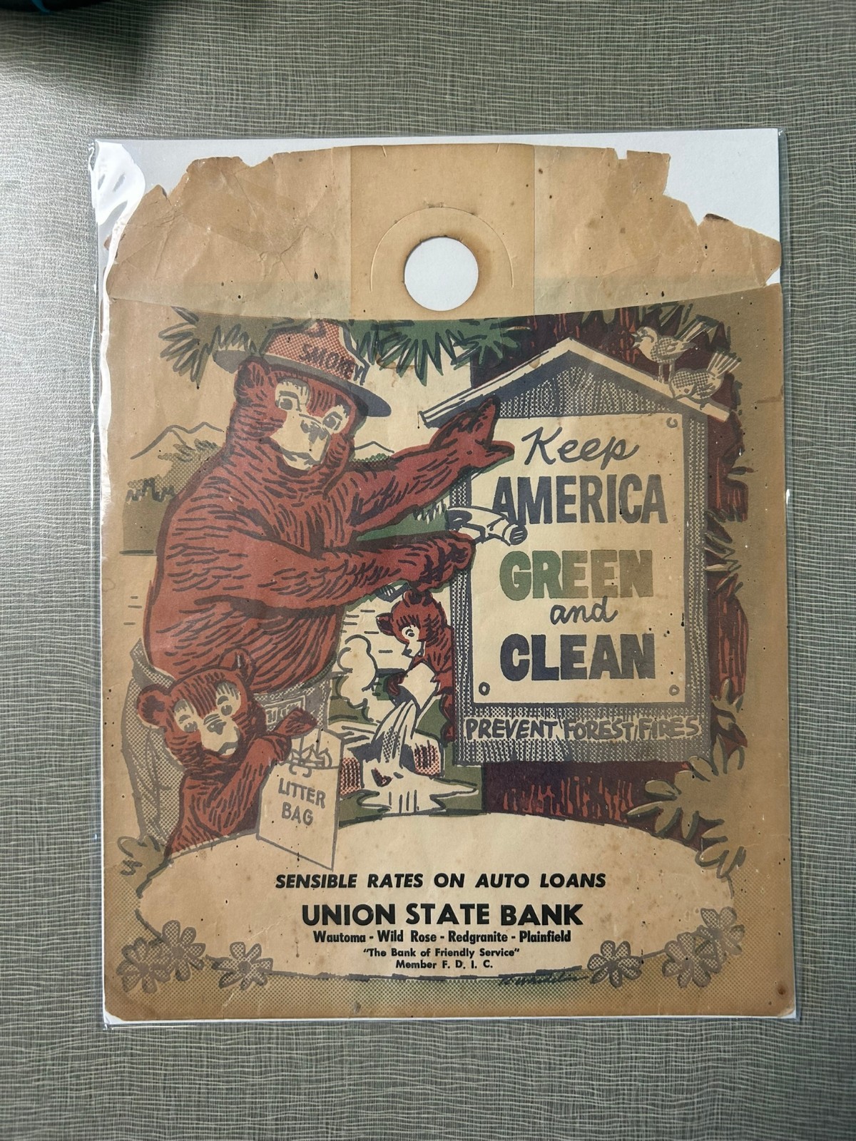 Vintage Smokey The Bear “Keep America Green and Clean” Litter Bag