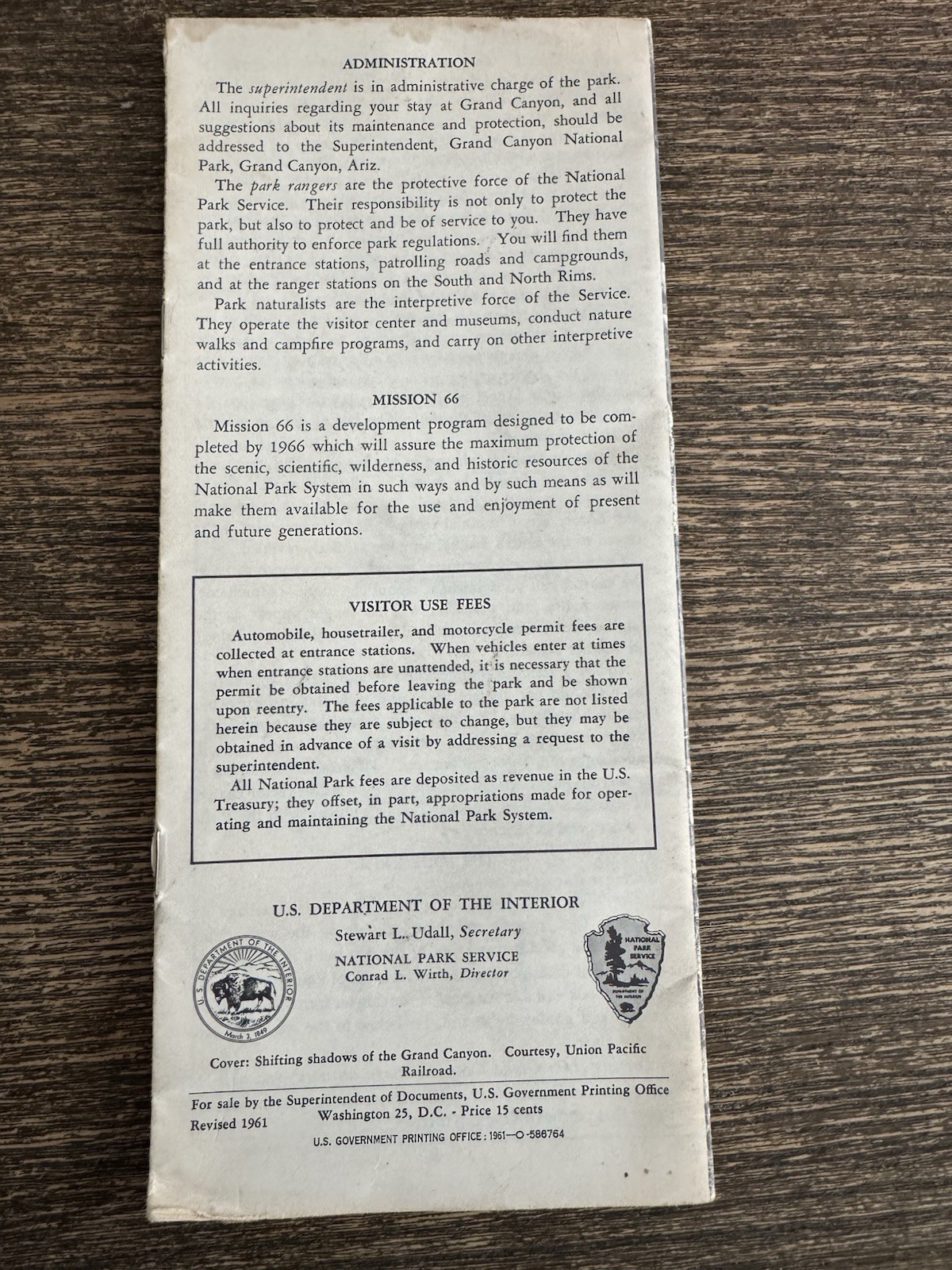 Vintage 1961 Grand Canyon National Park Brochure Pamphlet Mission 66 Arizona