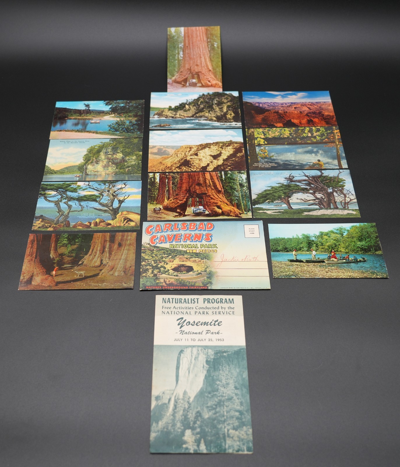 Vintage National Parks Lot Yosemite 1953 Brochure Carlsbad Caverns 12 Postcards