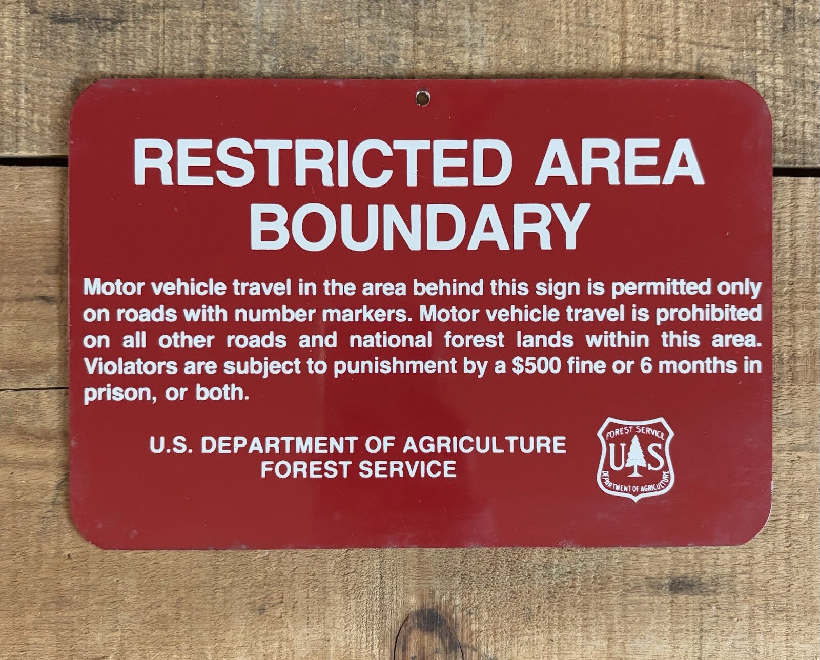 Vintage Red US Dept Of Agriculture Forest Service RESTRICTED AREA BOUNDARY Sign