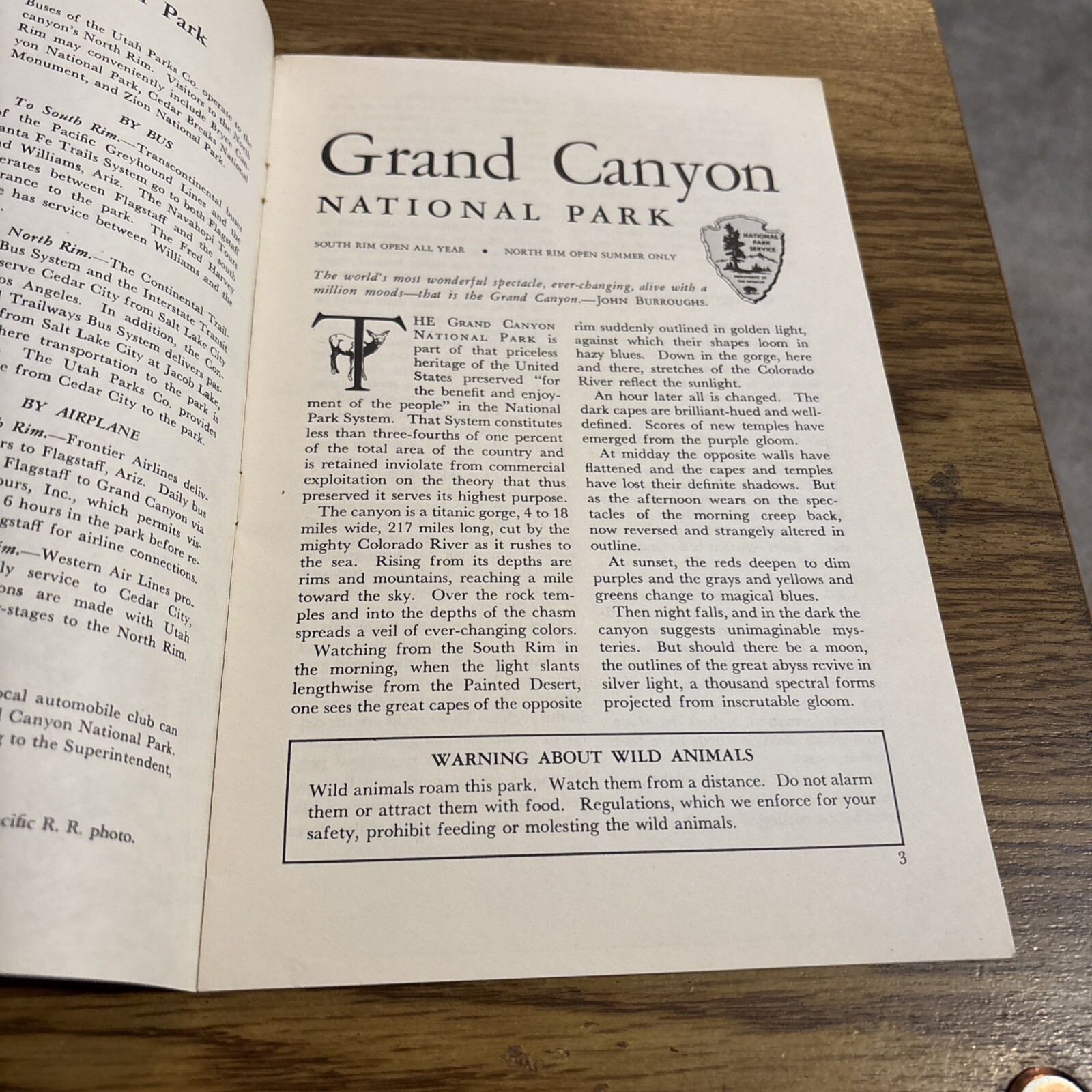 Grand Canyon National Park Info Pamphlet Reprint 1956