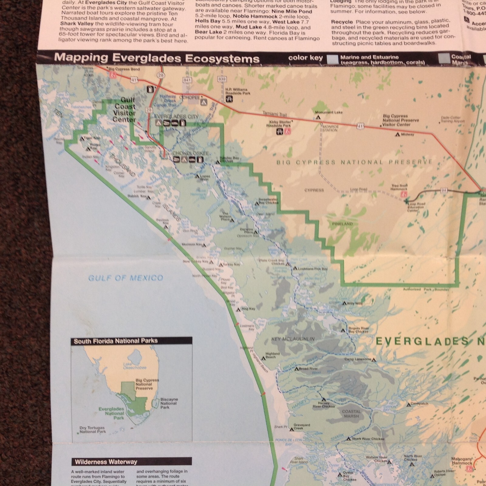 Vtg 1997 US Dep’t Int Everglades National Park Services Official Map and Guide