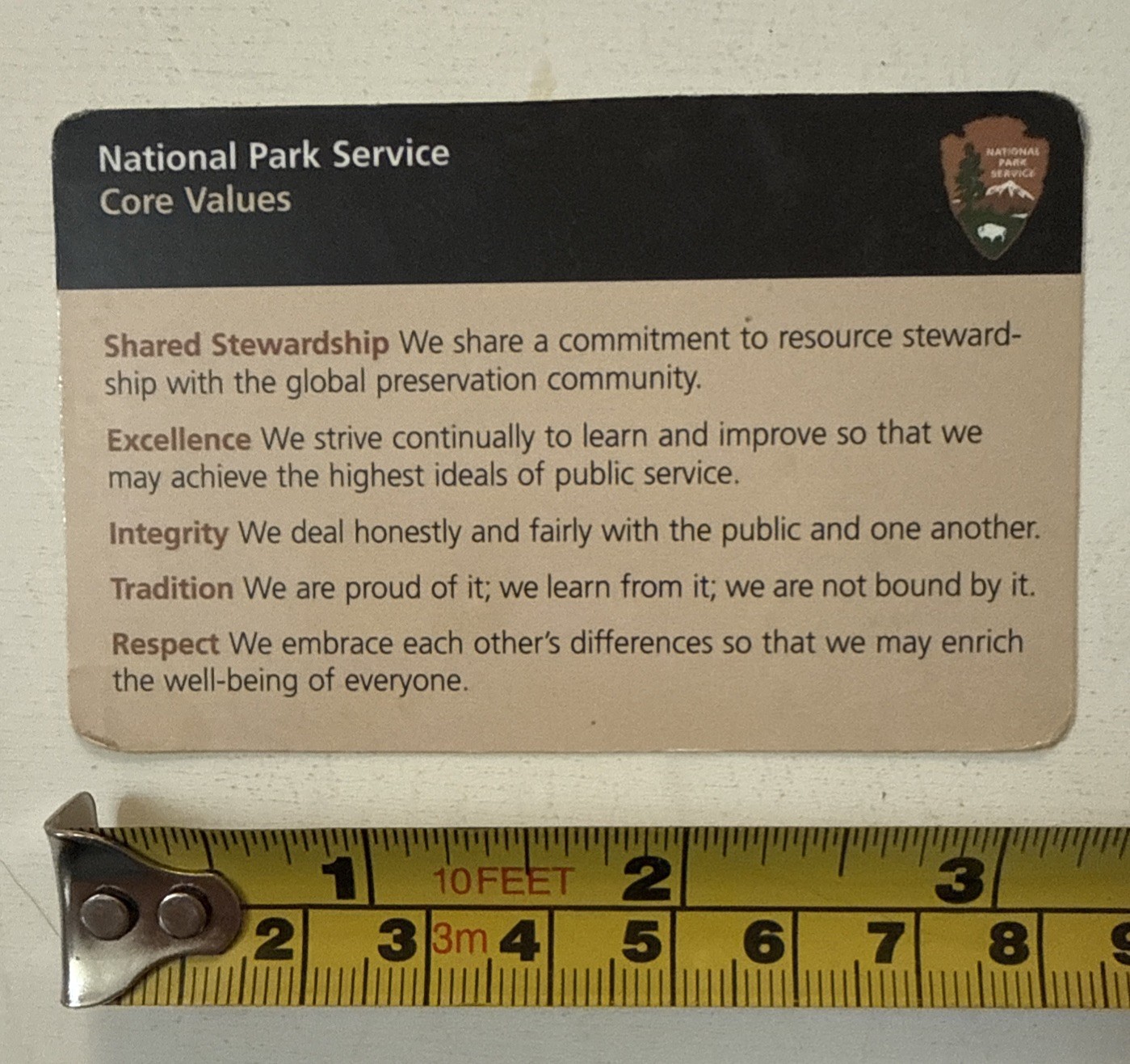 National Park Service NPS Core Values Card 2001 Very Rare OOP Arrowhead See Pics