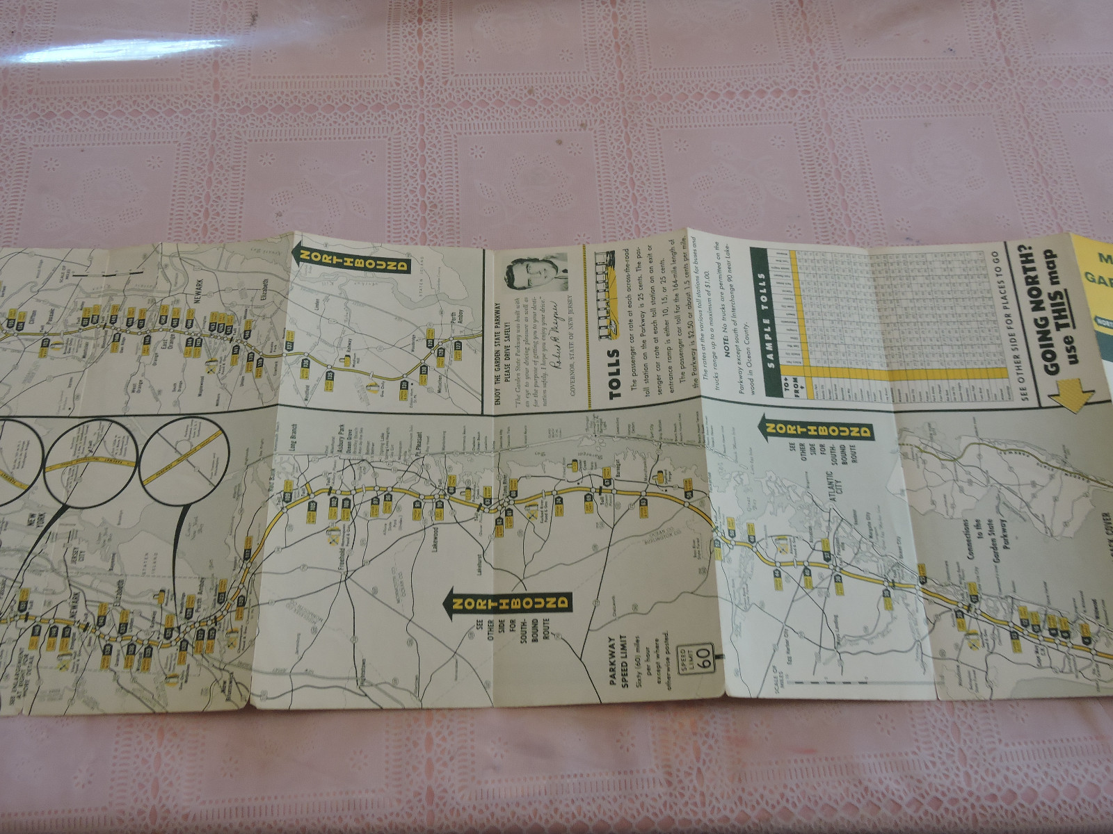 1956 Original Brochure Garden State Parkway GSP NJ Roadmap Delaware 28″ Long!