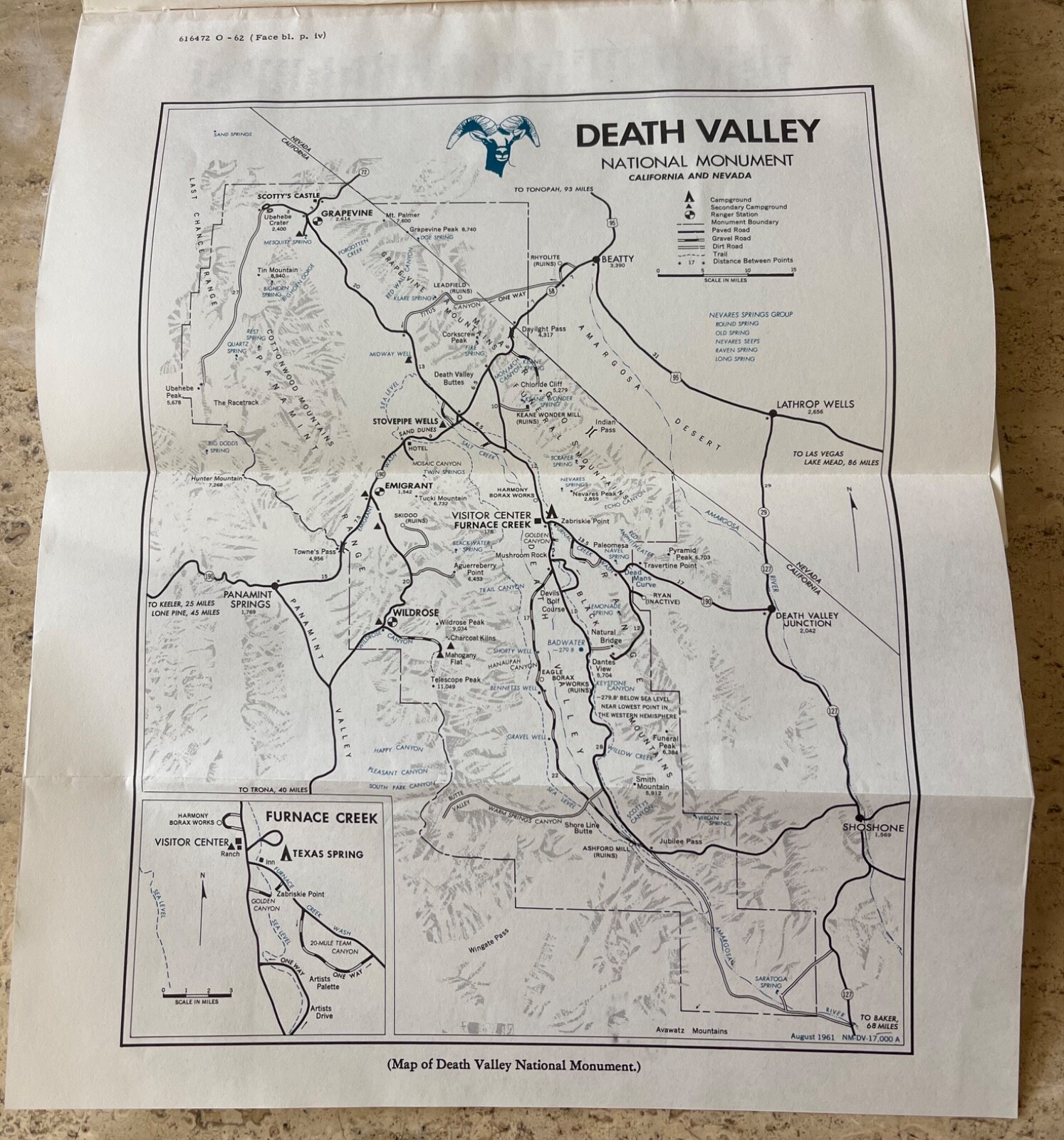 1961 DEATH VALLEY MAP + THE BIGHORN OF DEATH VALLEY-NATIONAL PARK SERVICE LAB
