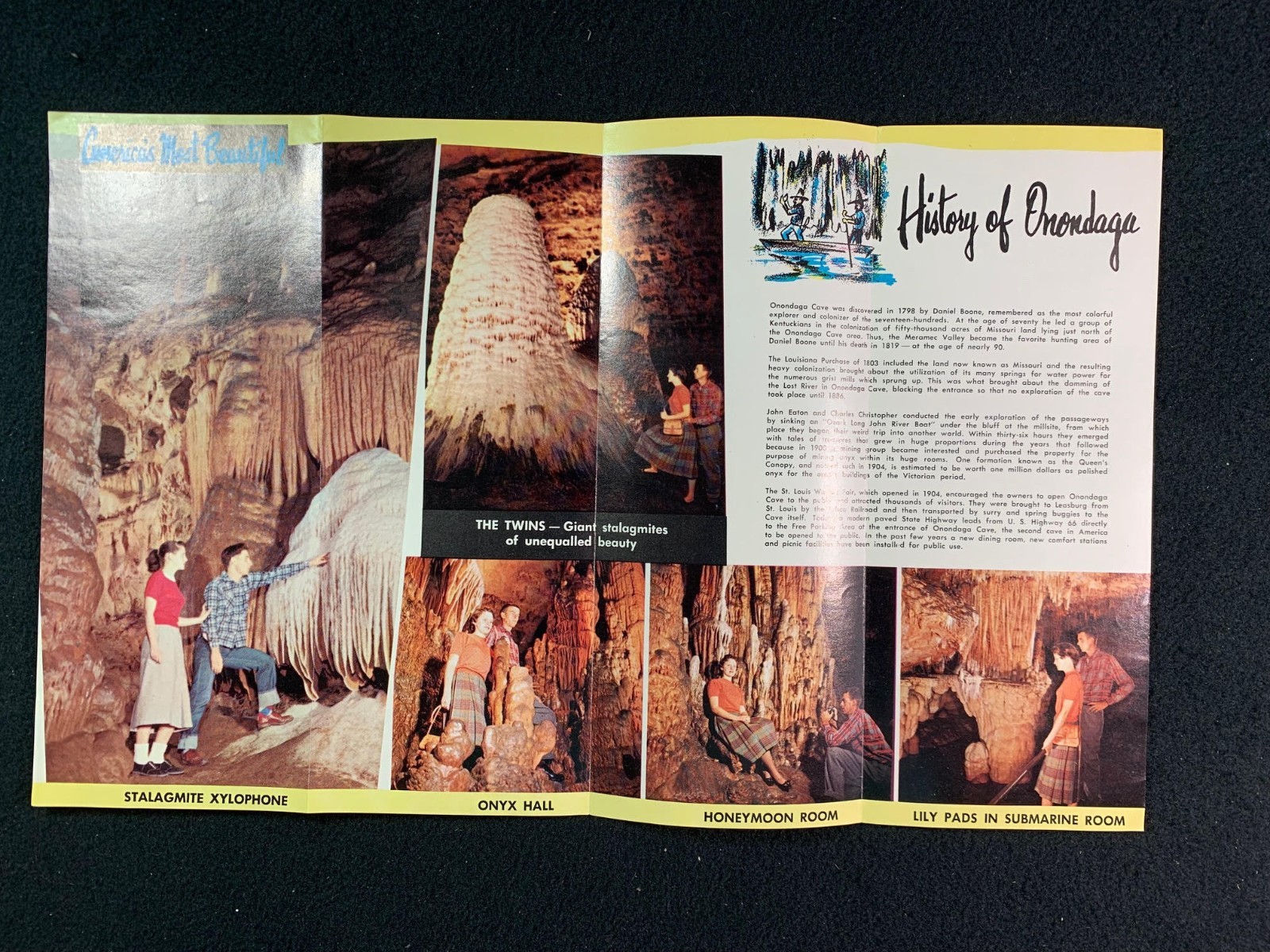 Onandaga Cave – Discovered by Daniel Boone – Leasburg Missouri – c 1950 brochure