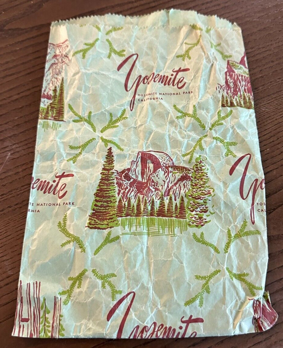 Vintage Yosemite Souvenir Shop Bag California National Park Redwood Forest 1950s