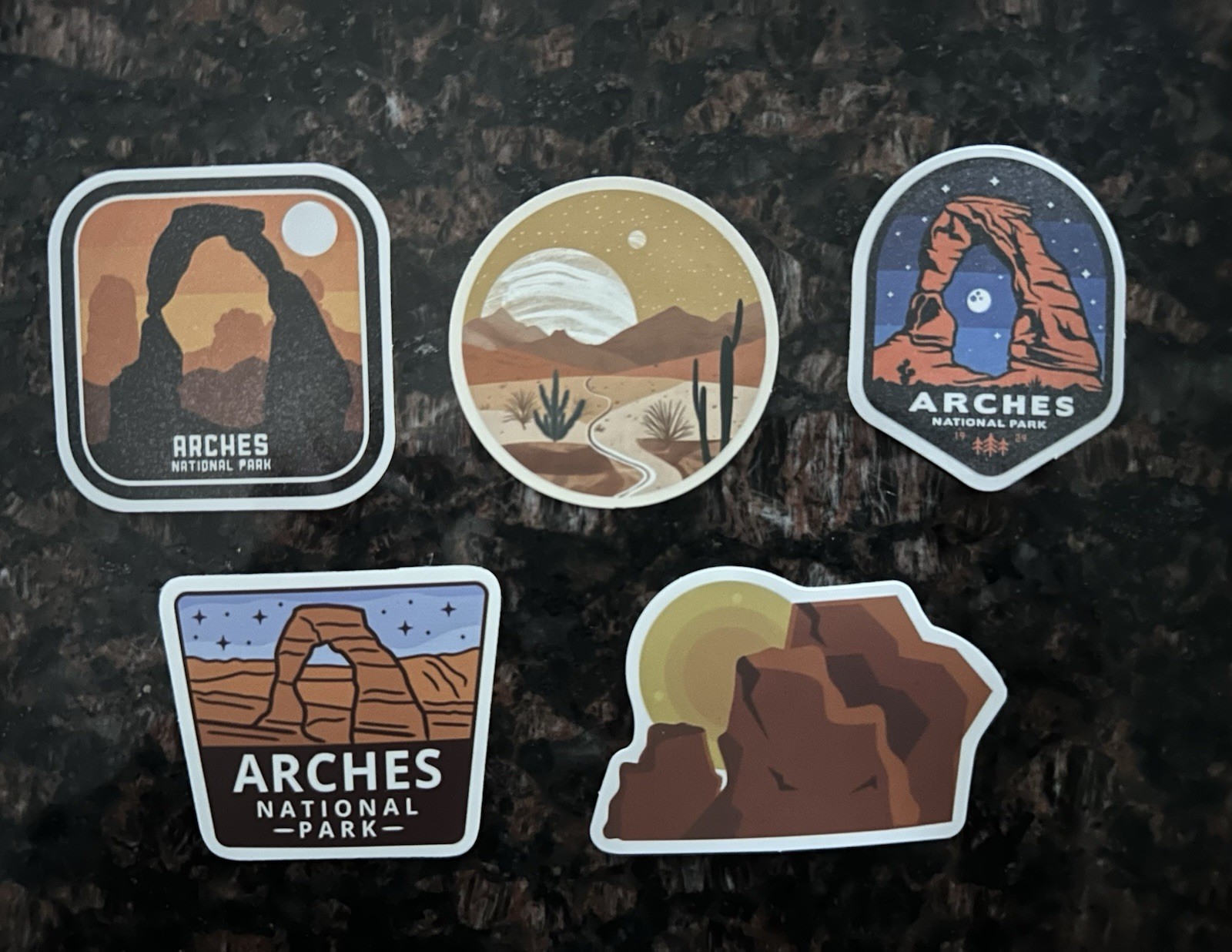 A Set of Five Arches National Park Sticker Decal/Outdoor Inspired Stickers