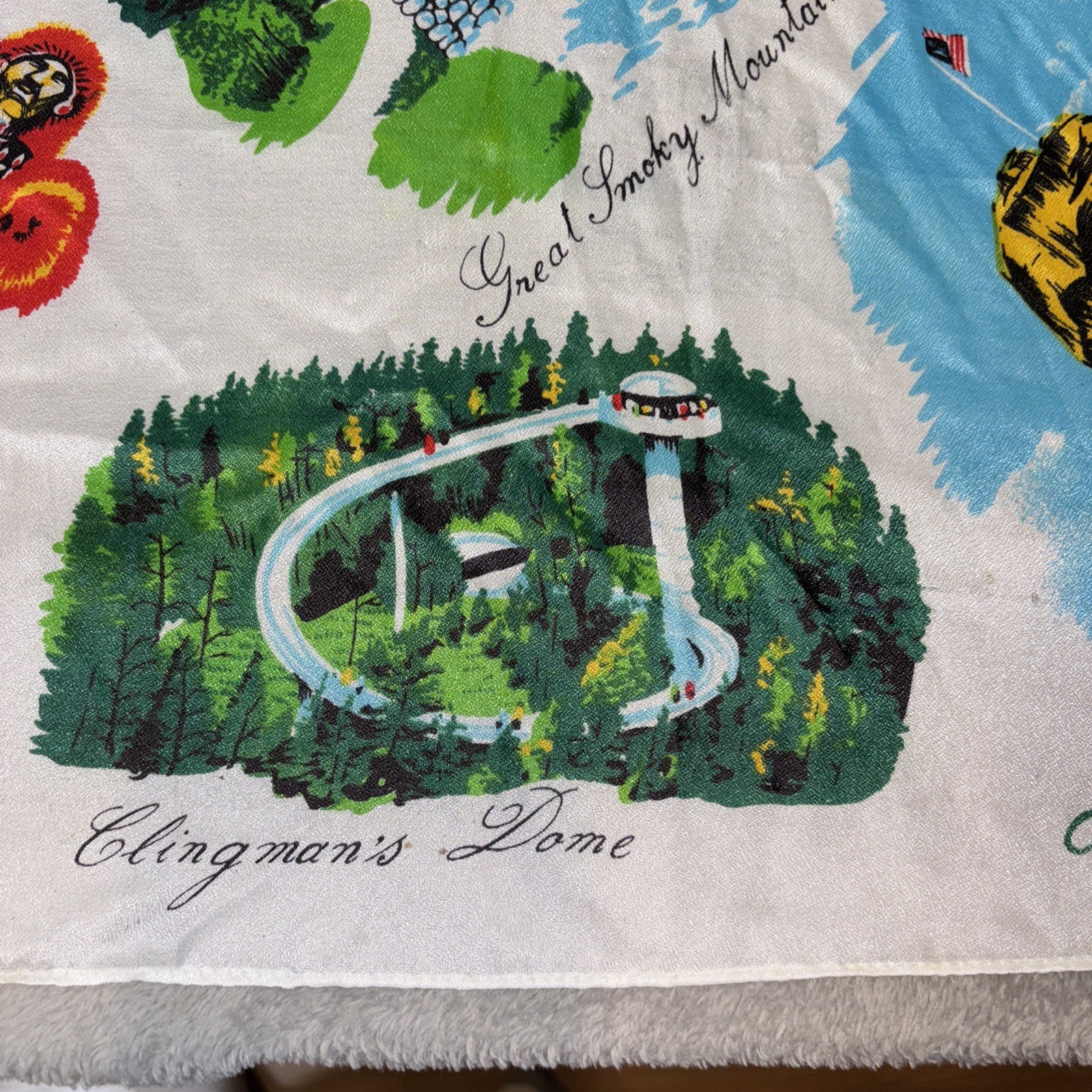 Vintage Great Smokie Mountains Scarf Clingman’s Dome The Loop Bear ++ Free Ship