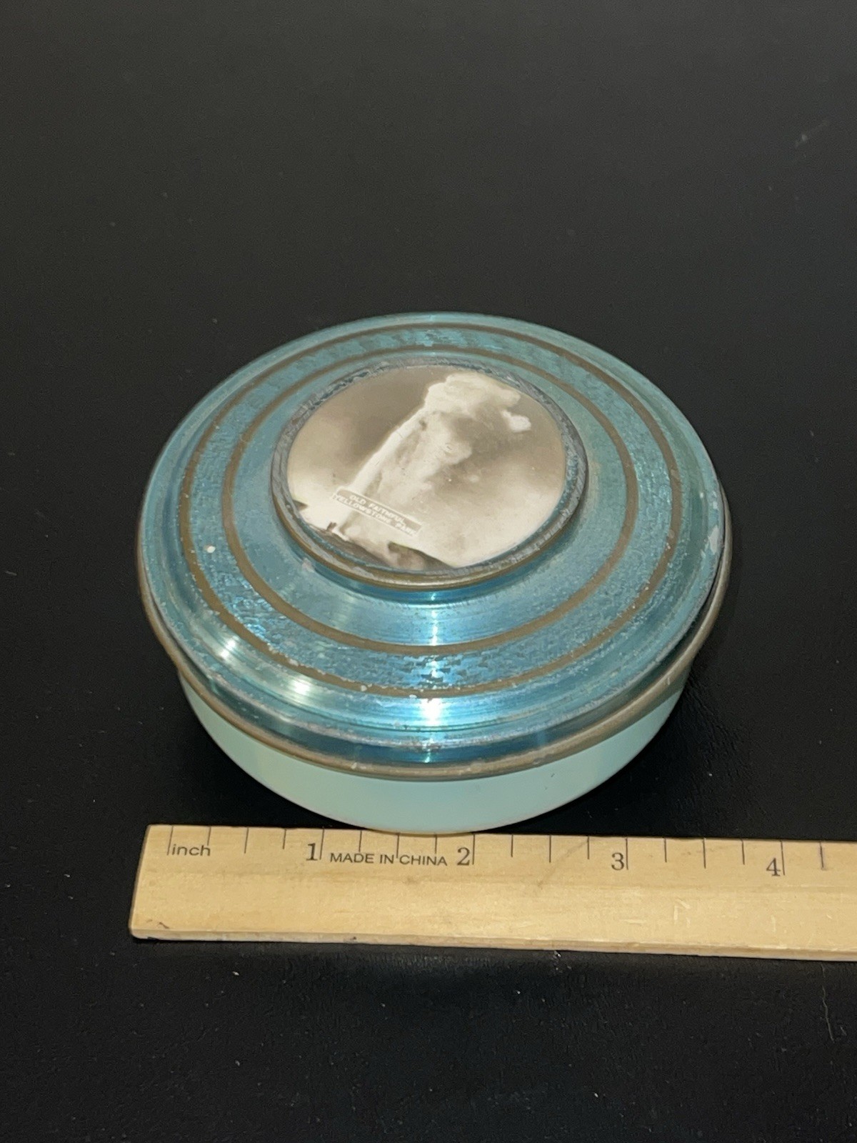 Rare vintage Yellowstone National park Old faithful Aluminum trinket box