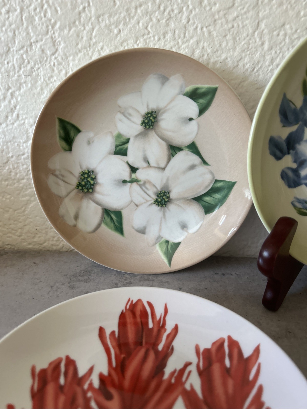 Set of 4 Yosemite Floral 6″ Dessert Plates Parks-Resorts Poppies-Lupin-Dogwood