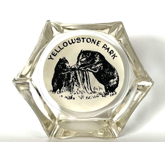 VTG Yellowstone National Park Clear Glass Ashtray Bears