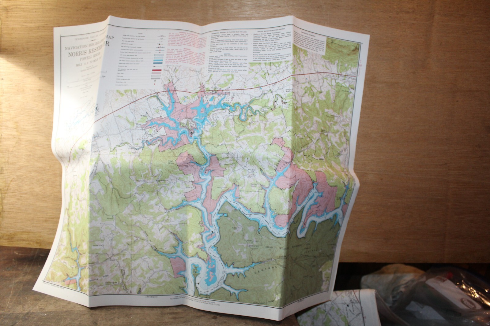 1985 Norris Lake Tennessee 21-1/2″ x 17″ Navigation Recreation Map TVA