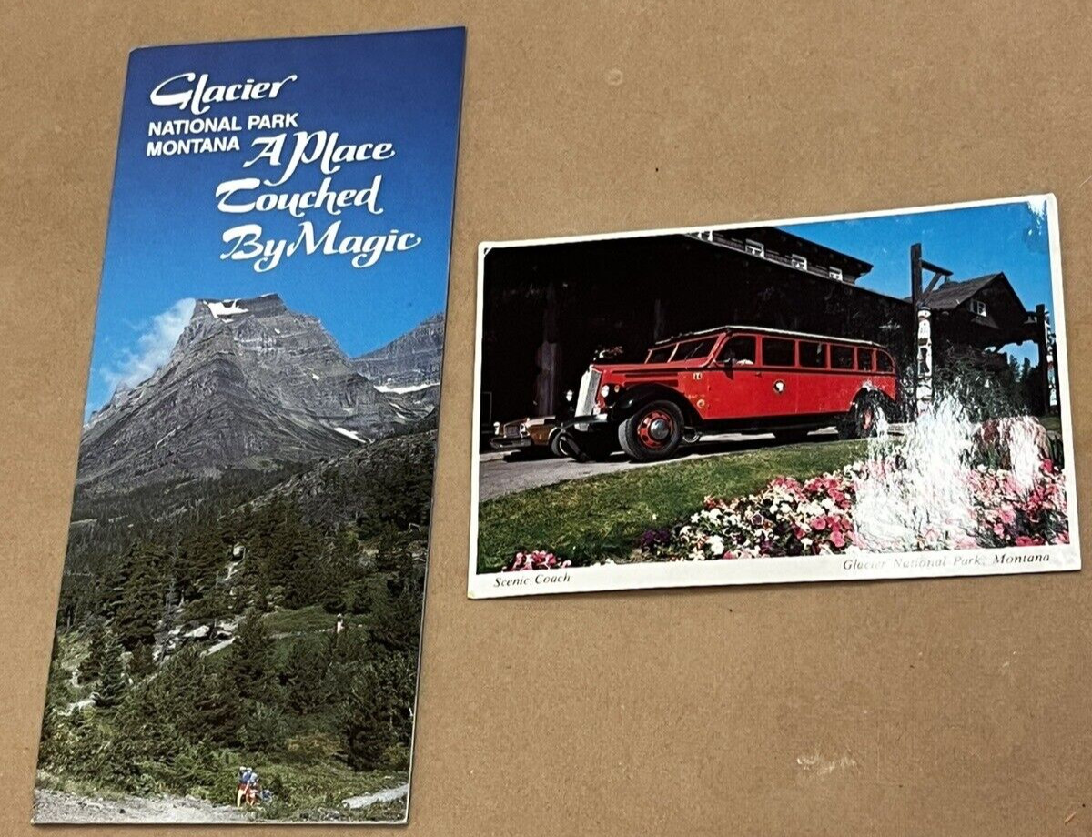 Vintage Glacier National Park Montana Brochure & Scenic Coach 4″ x 6″ Postcard