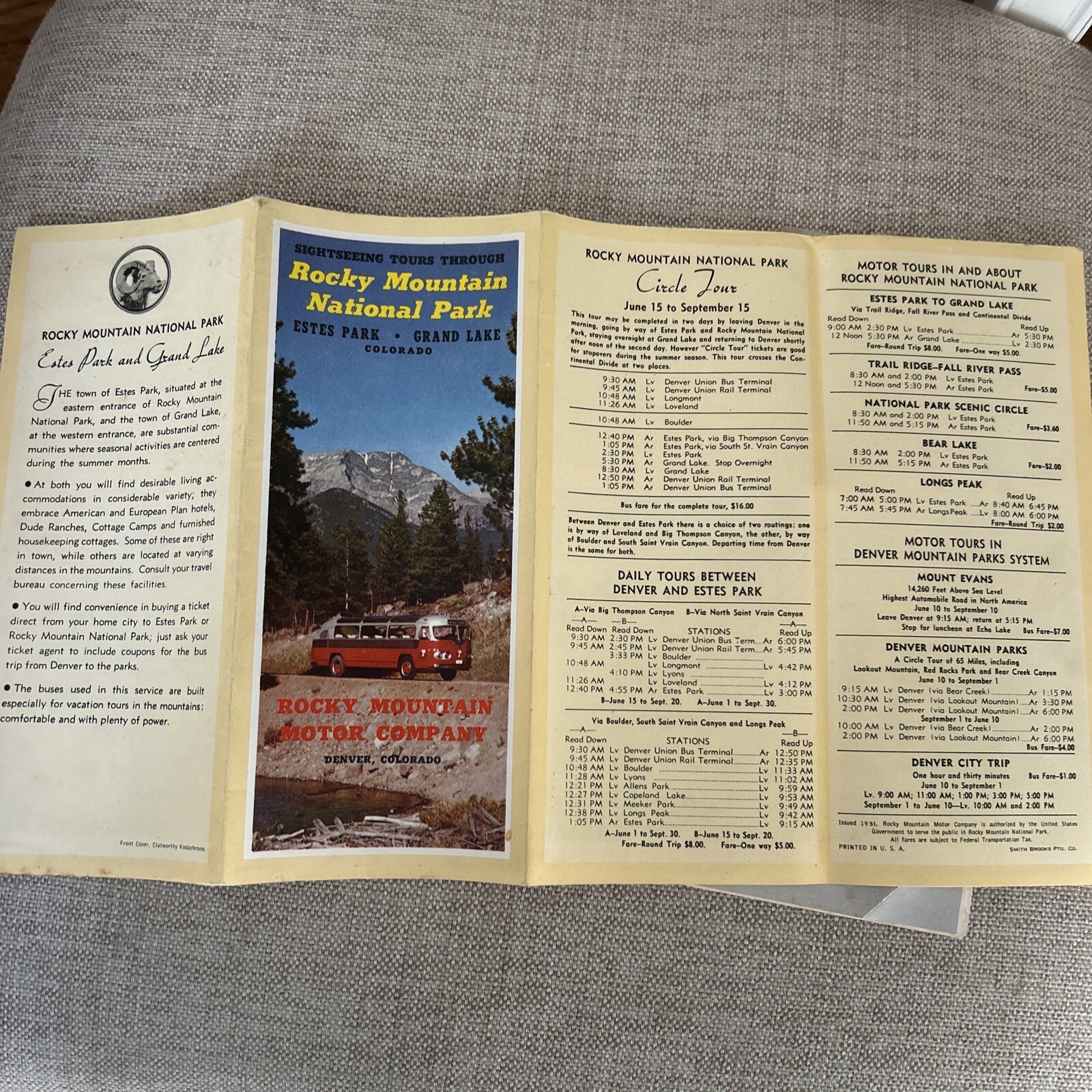 Vintage 1952 Rocky Mountain National Pk CO Map Brochure, Rocky Mountain Ntl Pk