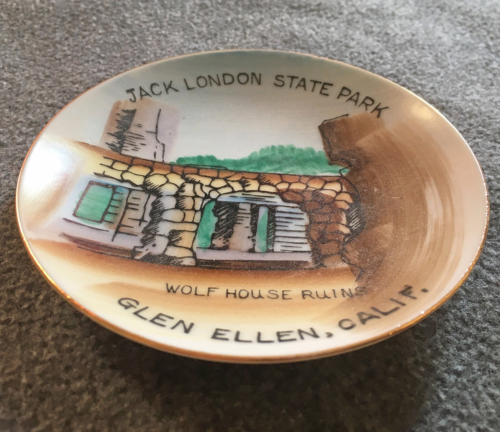 1960s Jack London State Park EFCCO Souvenir Plate 4” Wolf House Ruins Glen Ellen
