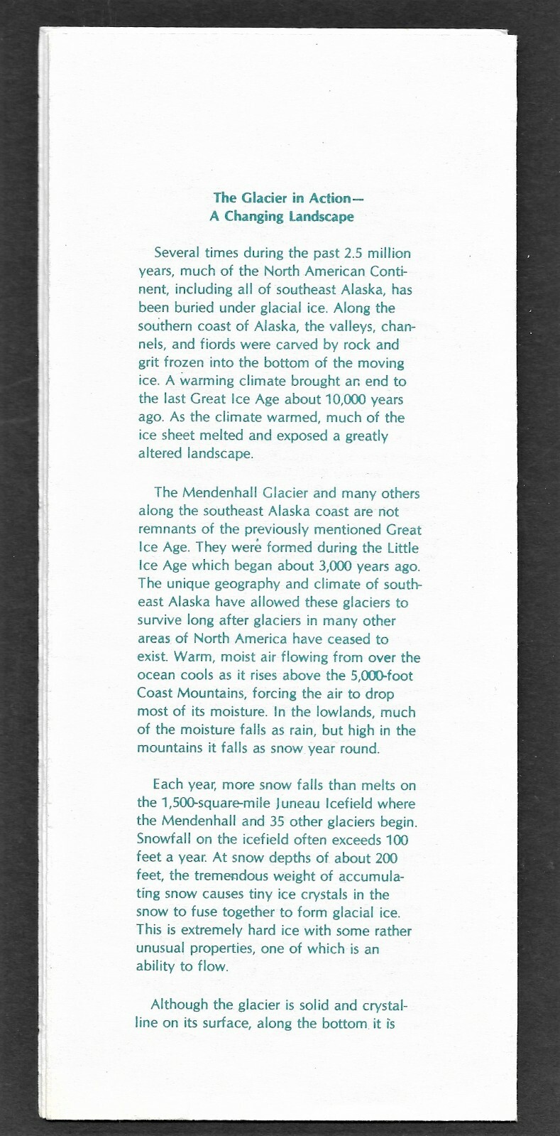 Mendenhall Glacier in Alaska Pamphlet with Map by US Dept of Agriculture
