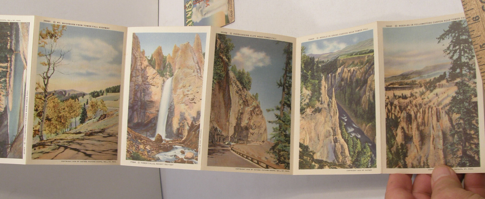 VINTAGE c1937 HAYNES SOUVENIR FOLDER POSTCARD YELLOWSTONE PARK SERIES A B C D