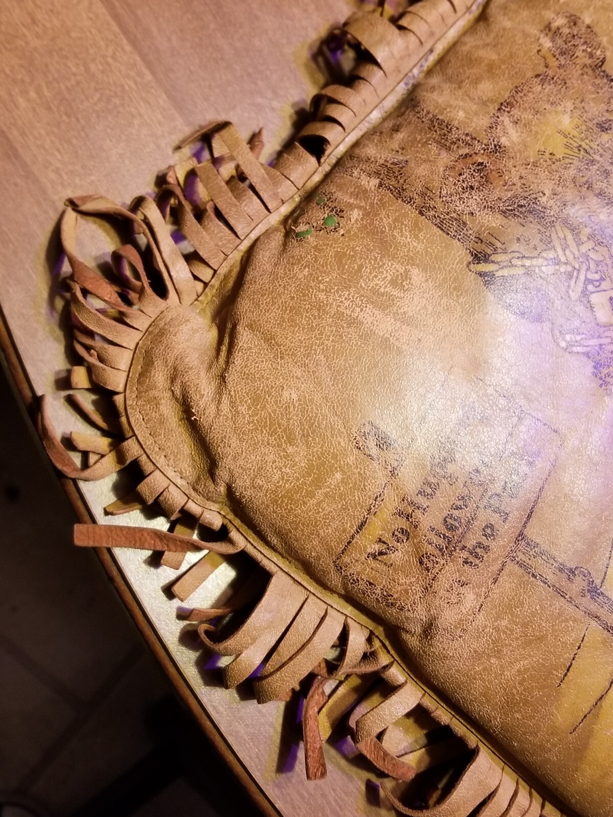 Antique YELLOWSTONE PARK Leather Souvenir Pillow Bear Hugging Tree – Fringe