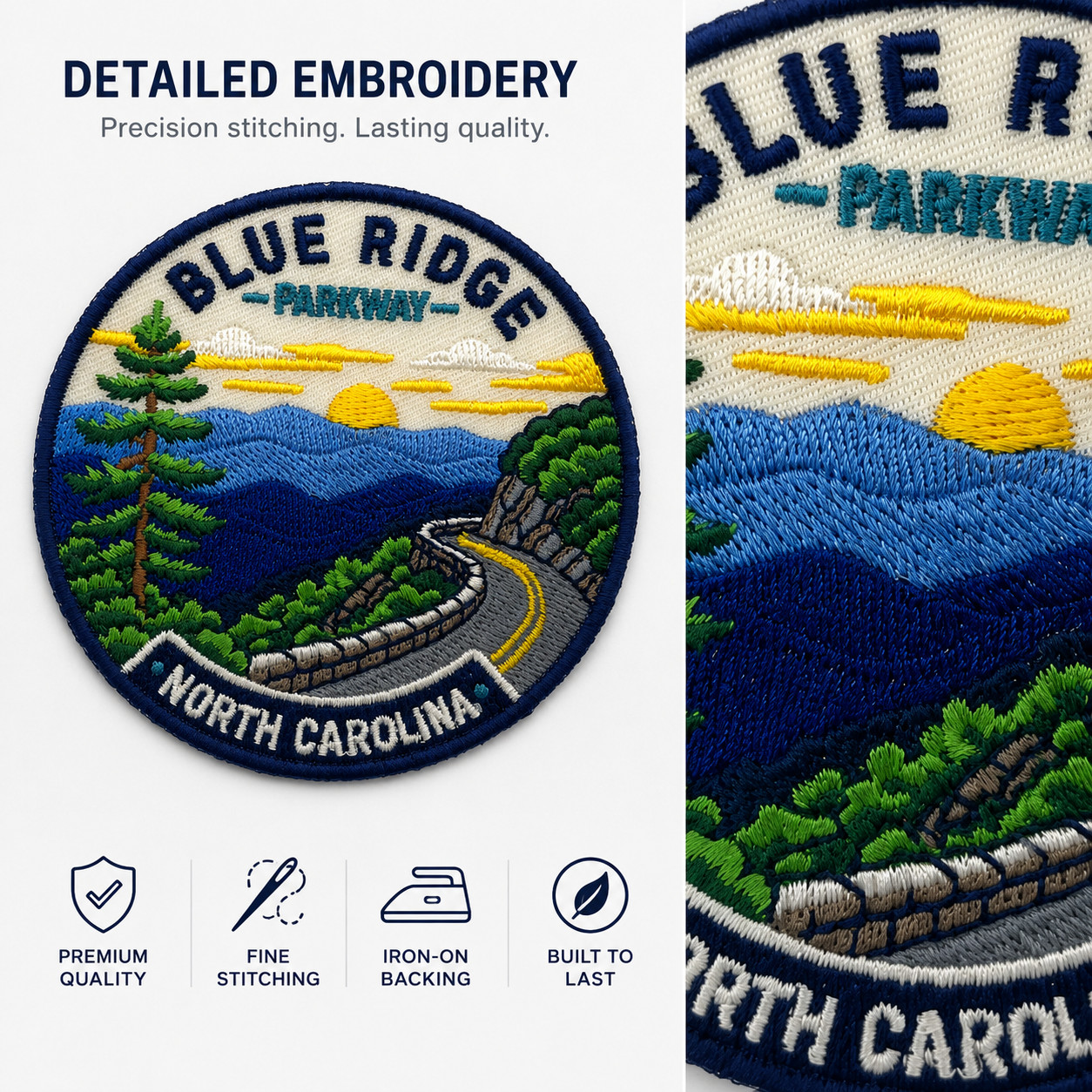 Blue Ridge Parkway Patch North Carolina 3″ Embroidered Iron On Travel Badge
