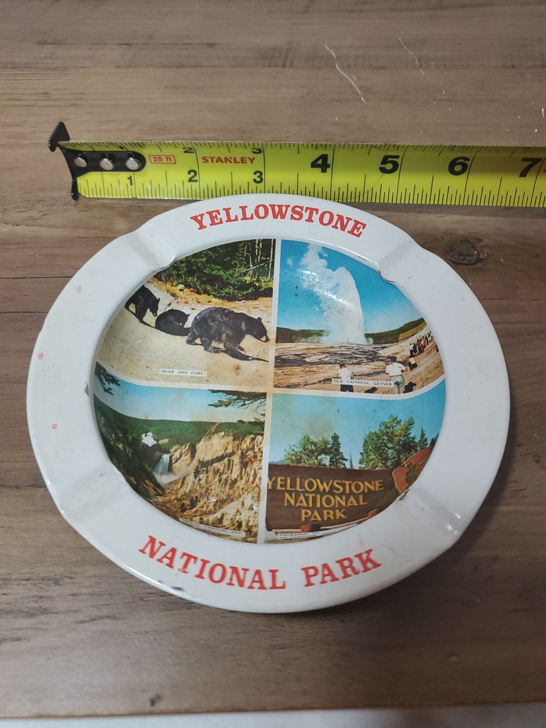 Vintage 5 1/2” Metal Tin Yellowstone National Park Souvenir Ashtray Hong Kong