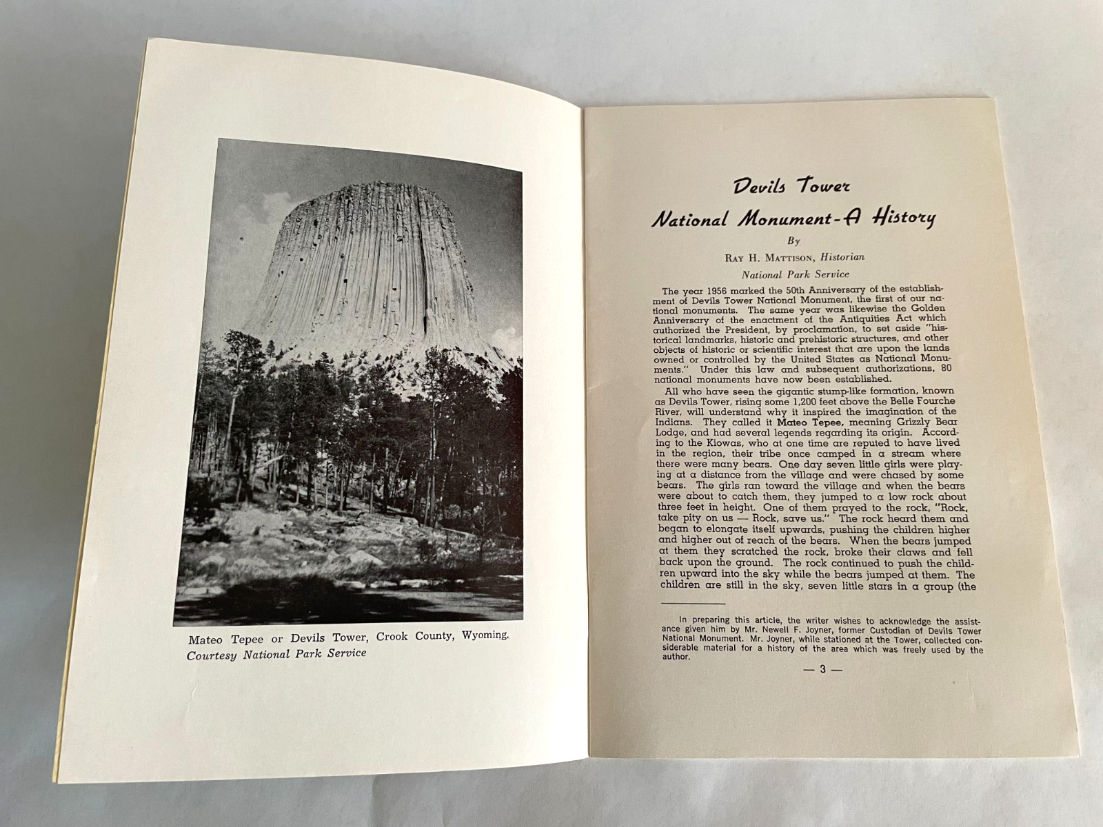 Devil’s Tower National Monument : A History Wyoming Vintage Brochure 1956 1967