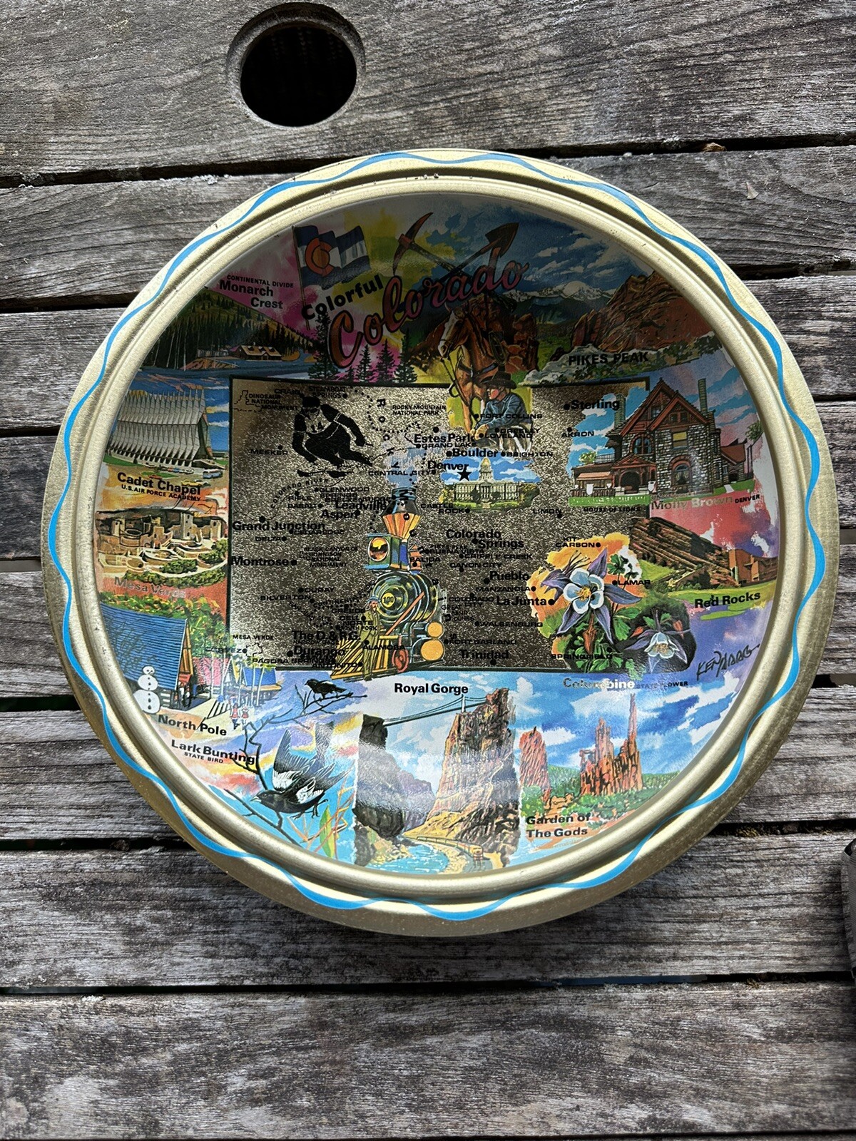 Vintage 1960’s Colorful Colorado Metal Tin Serving Bowl Artist Ken Haag