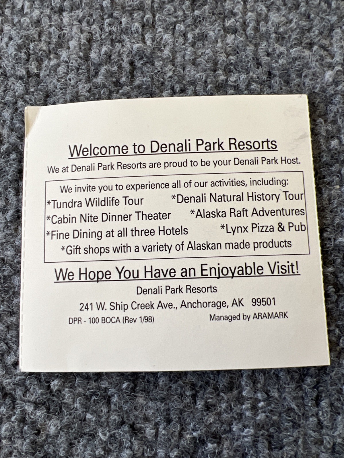 Denali National Park Resorts Alaska Trip Activity Pass Y2K Ticket Stub 7/28/1999
