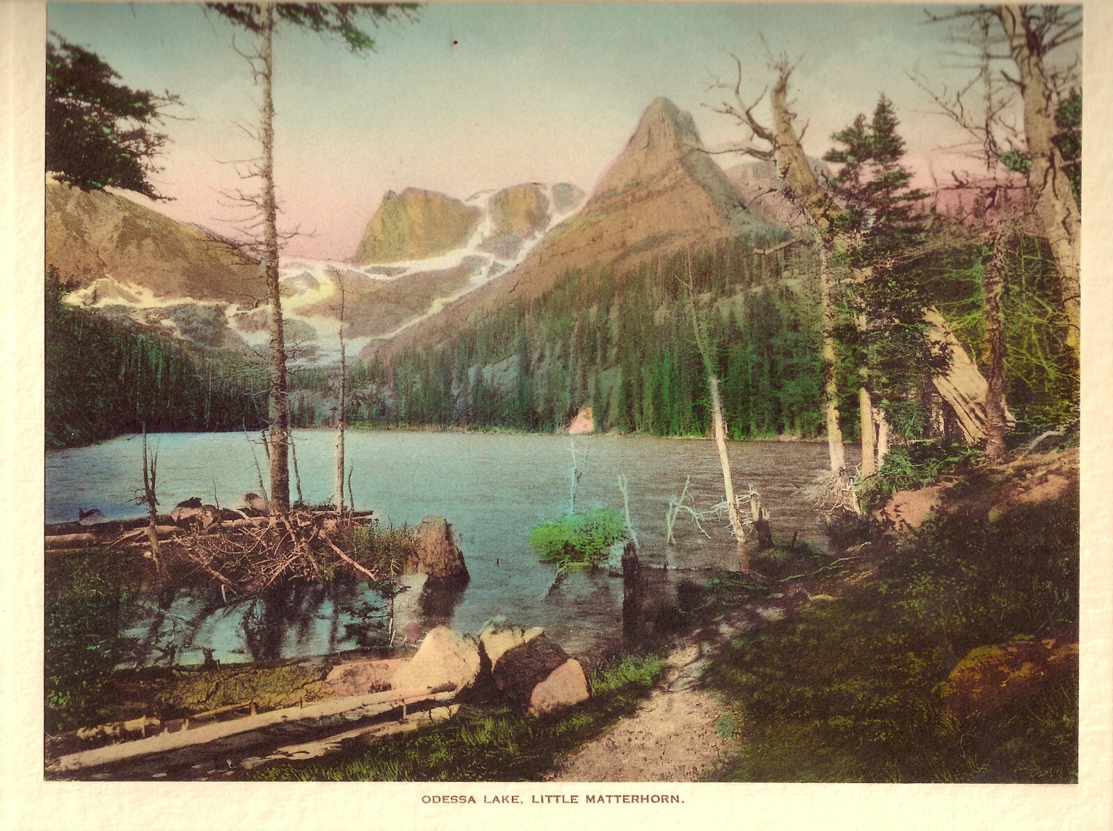 Vintage Print of Odessa Lake, Little Matterhorn Rocky Mountain National Park CO
