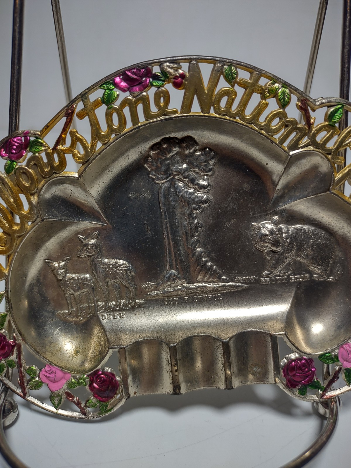 Vtg 1950-60 Yellowstone National Park Souvenir Metal Tin Ashtray G Nov Co Japan