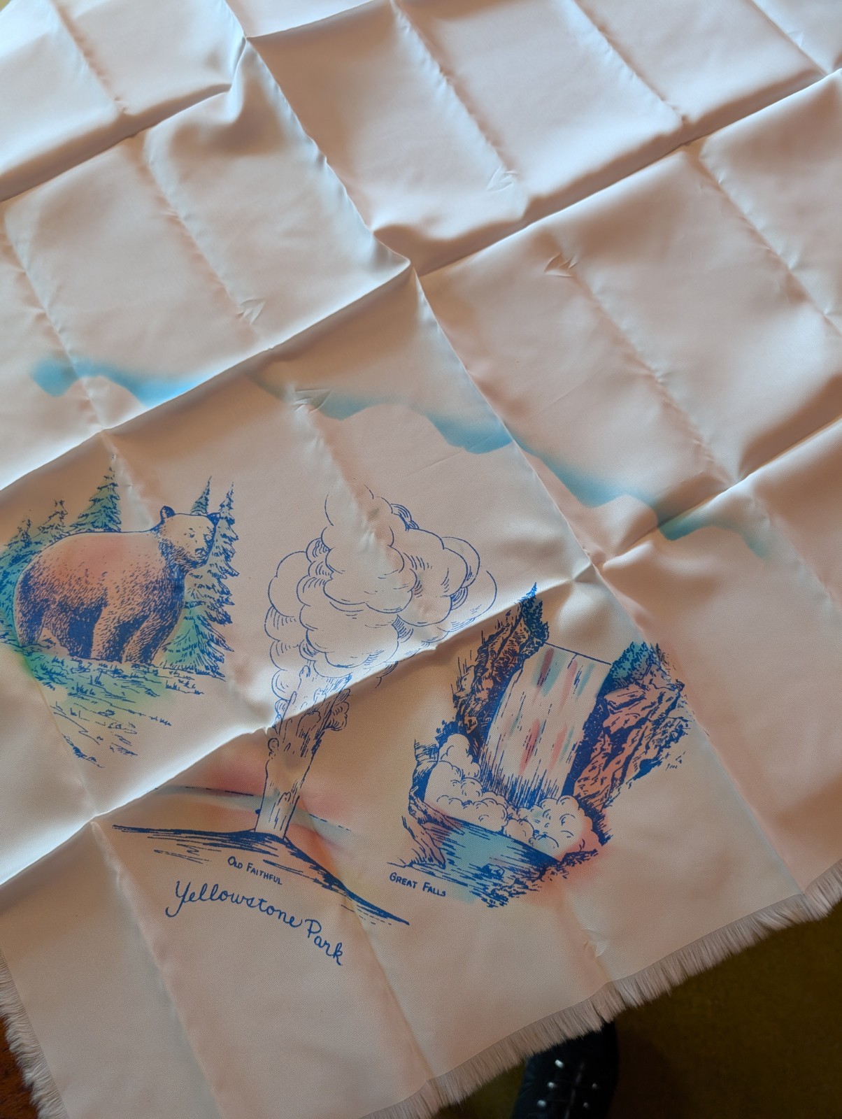 Vintage Yellowstone National Park Scarf Old Faithful Plus Bears