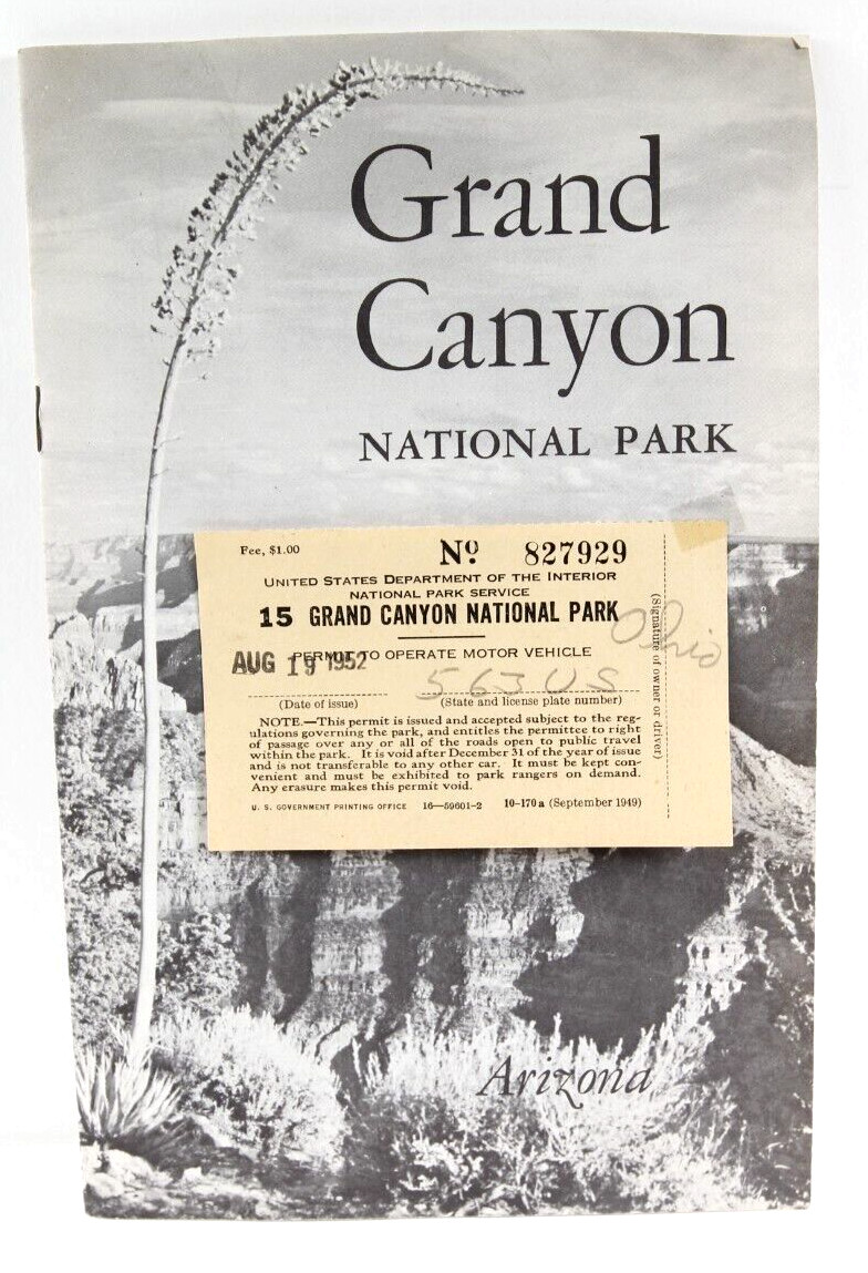 Grand Canyon National Park Brochure 1957 and 1952 Car Permit Arizona