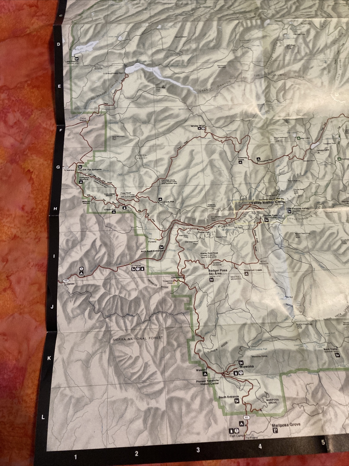 1988 Reprint Yosemite National Park Guide Map Double Sided 17 X 24 Inches