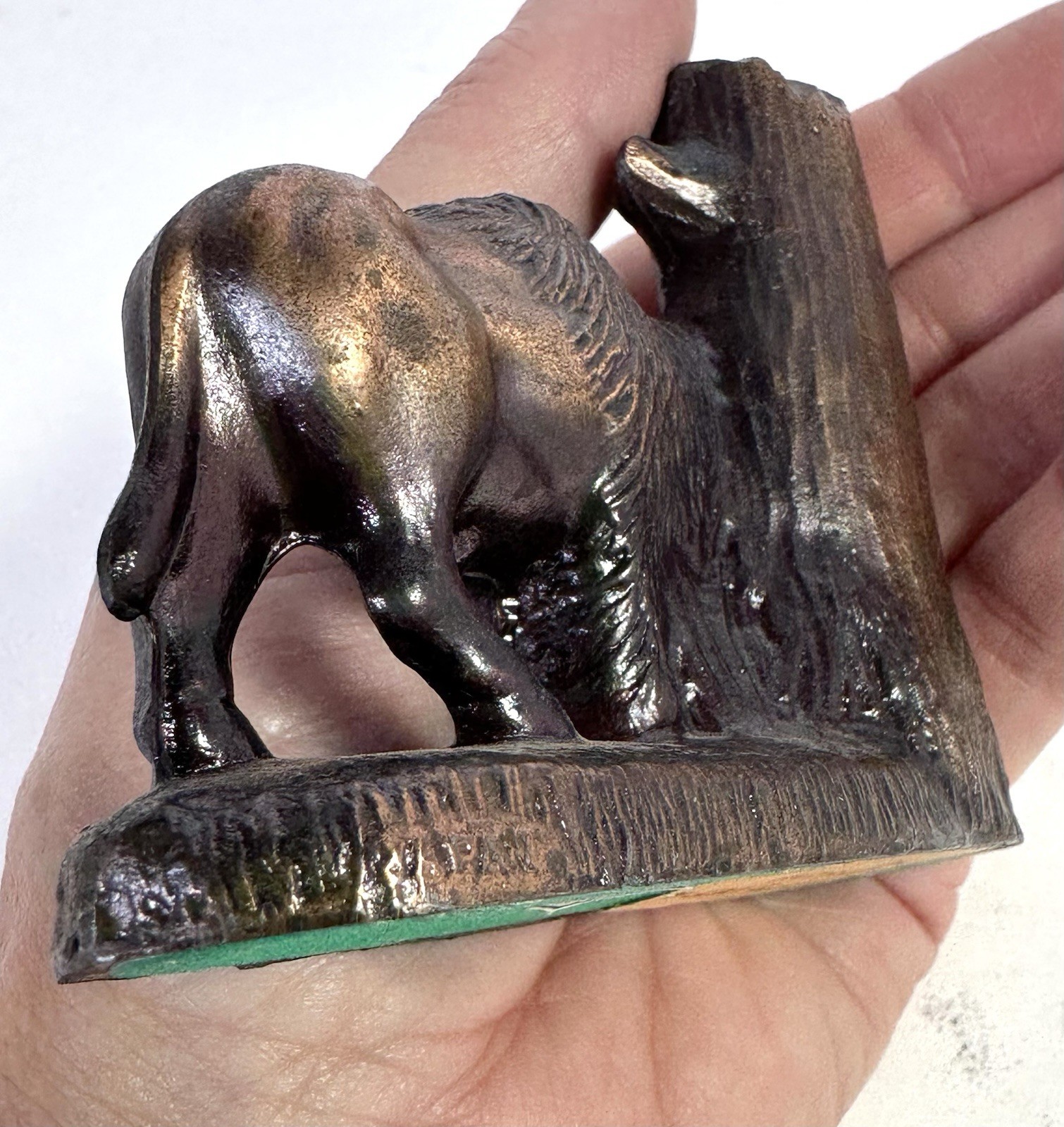 Vintage Yellowstone Park Brass Buffalo Thermometer Travel Souvenir Figurine