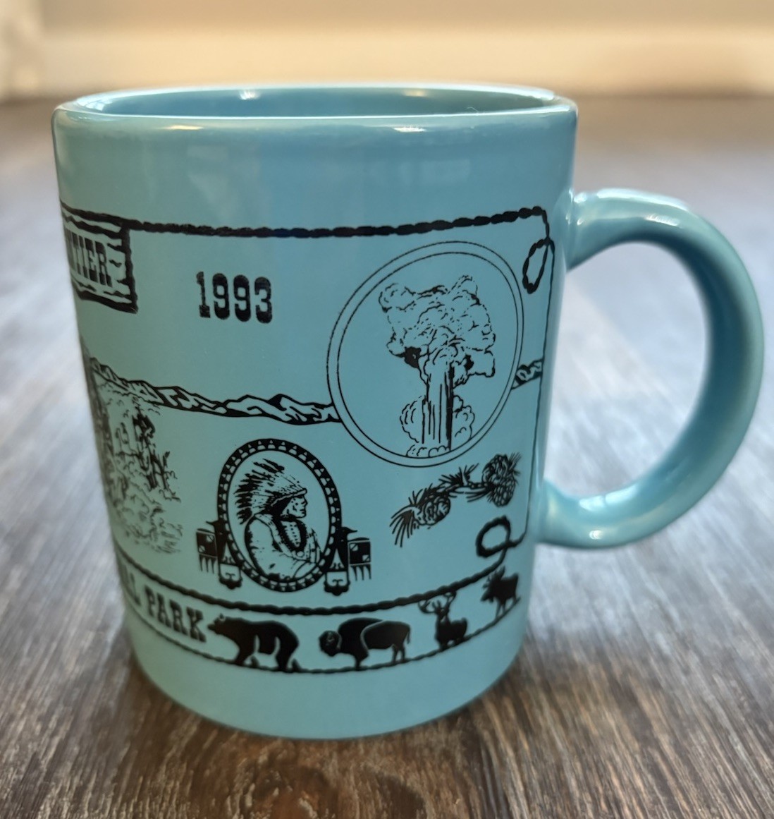 Vintage Yellowstone National Park Coffee Mug Souvenir Turquoise 1993 Frontier