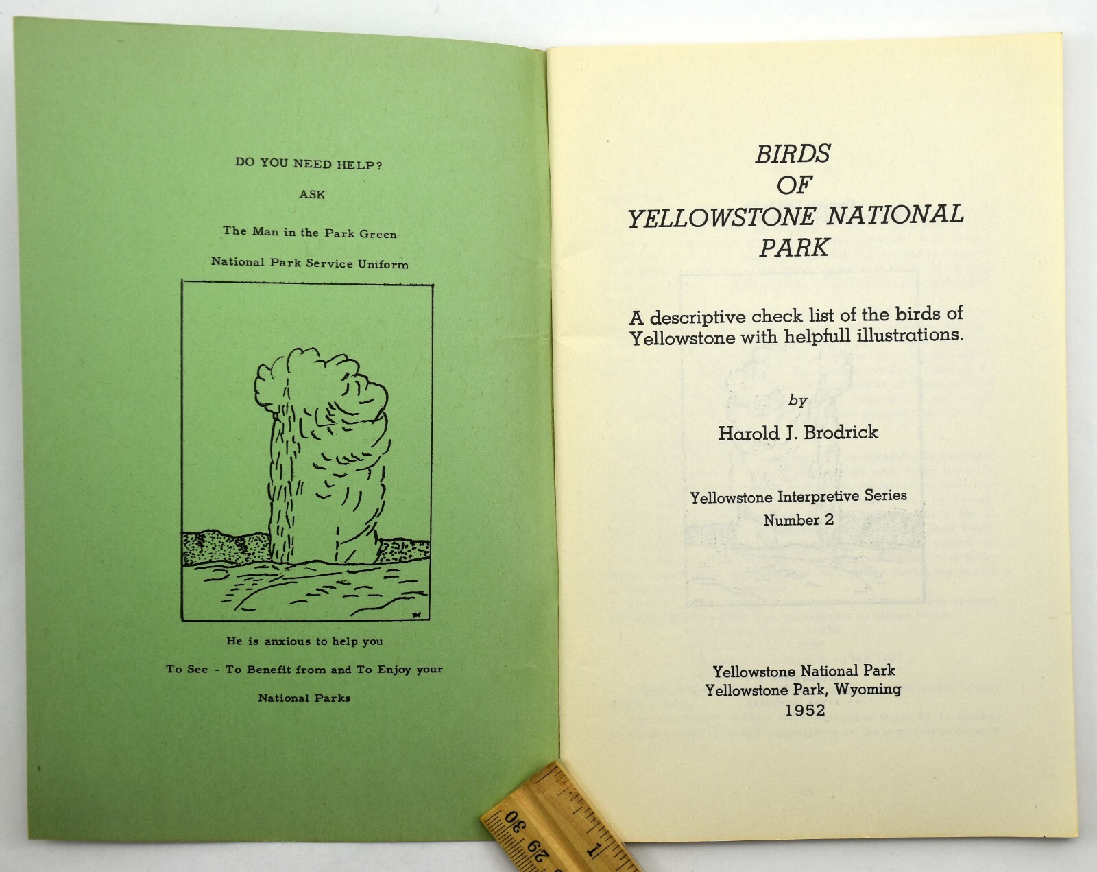 Birds of Yellowstone National Park by Harold J. Brodrick 1952 w/ Guide Map