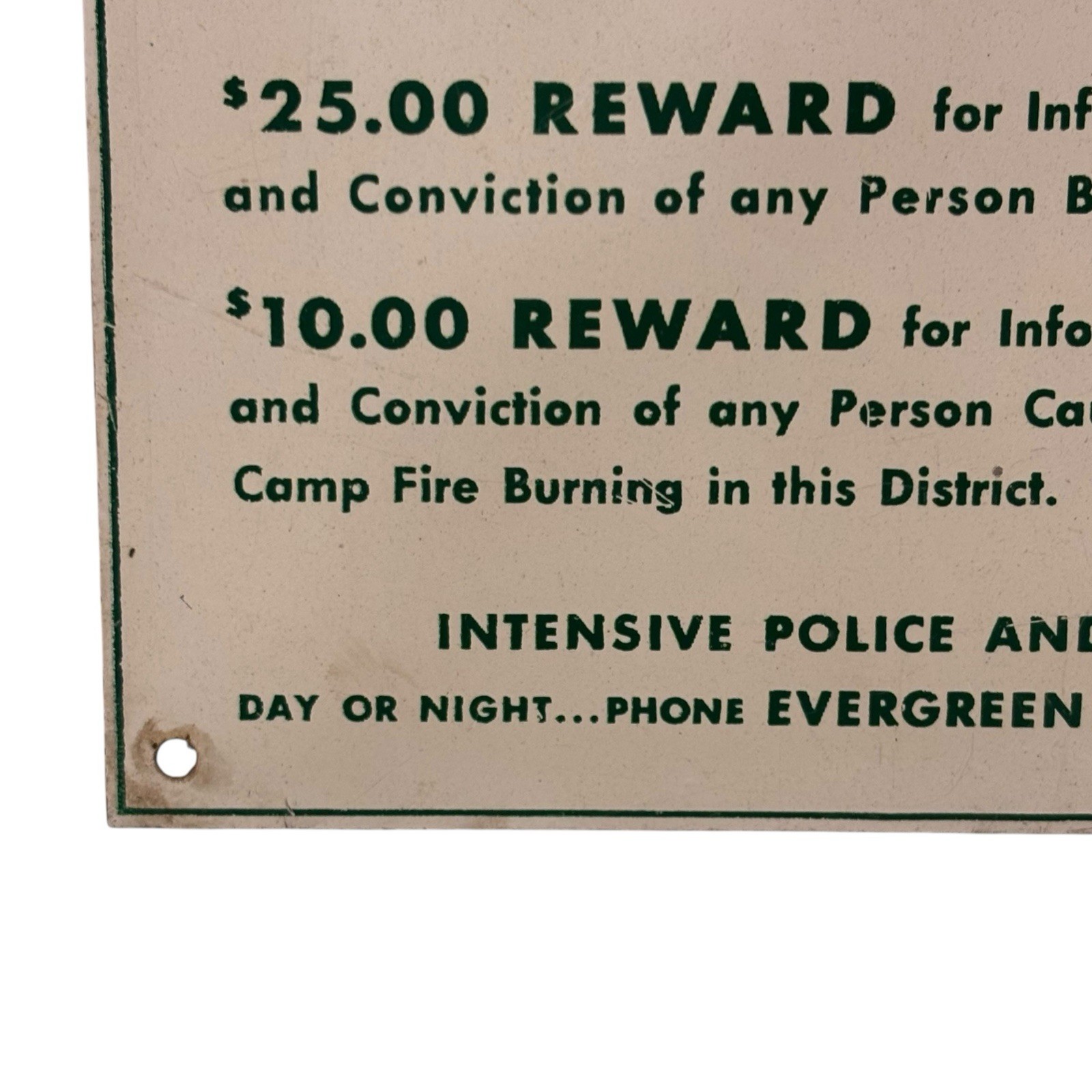 Vintage Denver Mountain Parks Police Patrol Fire Reward Sign Evergreen Colorado