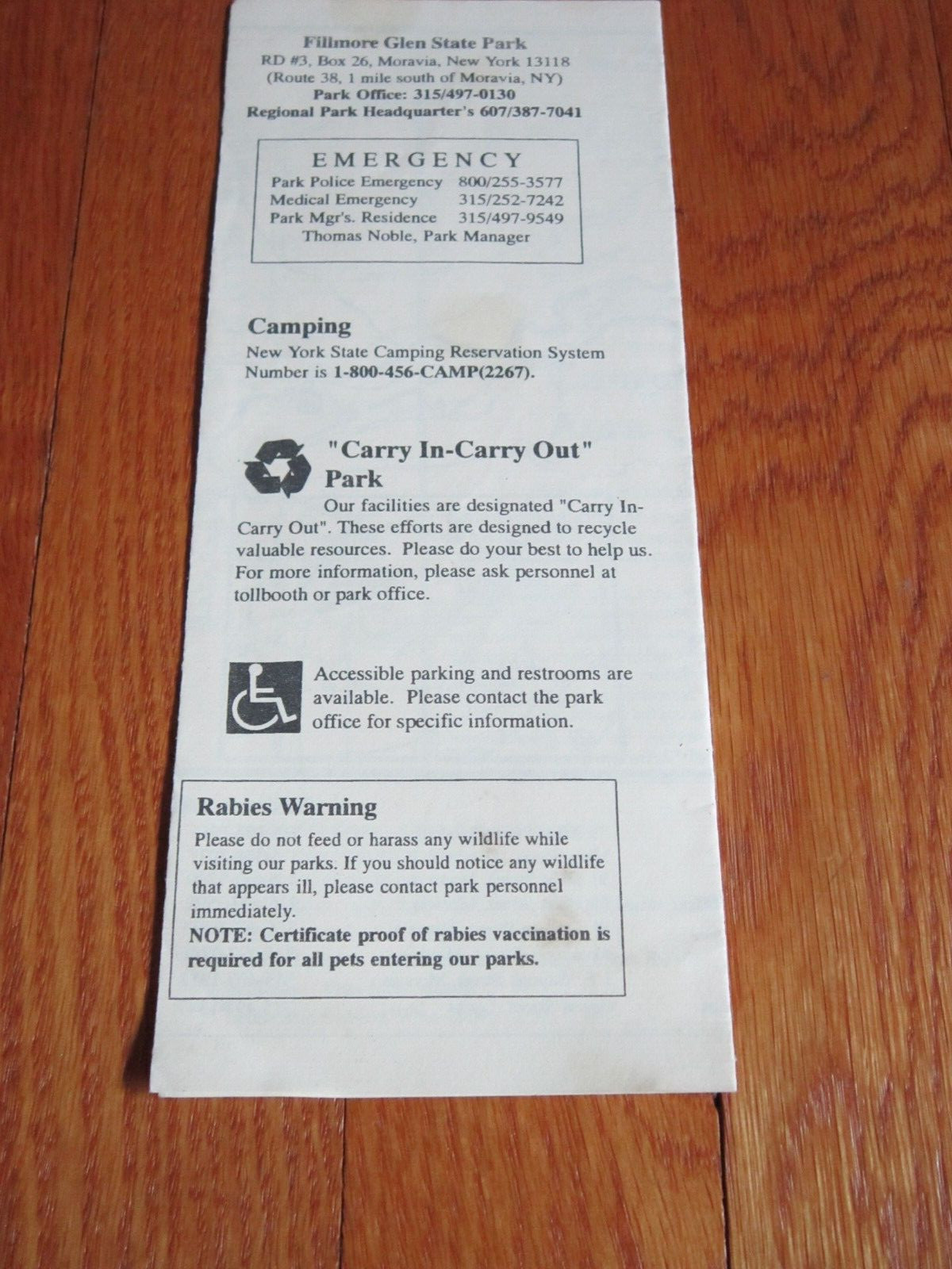Fillmore Glen State Park Brochure Gov Pataki Map History Info Moravia NY
