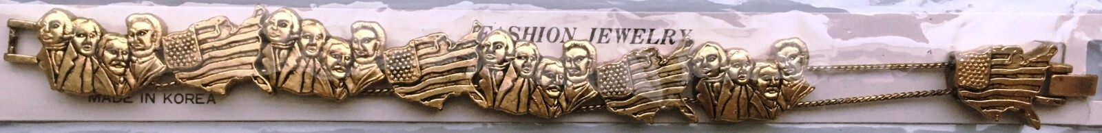 Mount Rushmore USA Flag Slide Charm Bracelet New Vintage Gold Tone Patriotic
