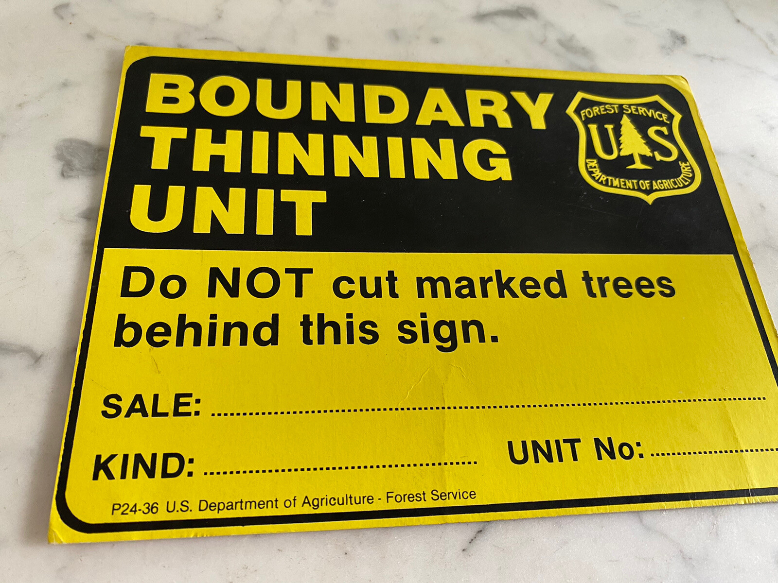 Vintage US Forest Service Boundary Thinning Unit Sign Poster – paper sign