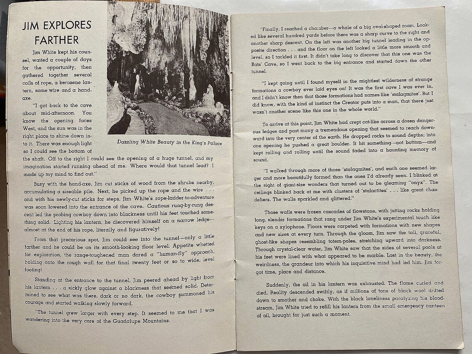 Jim White’s Story at Carlsbad Caverns. 1951. 32 Page Softcover Booklet. Illust