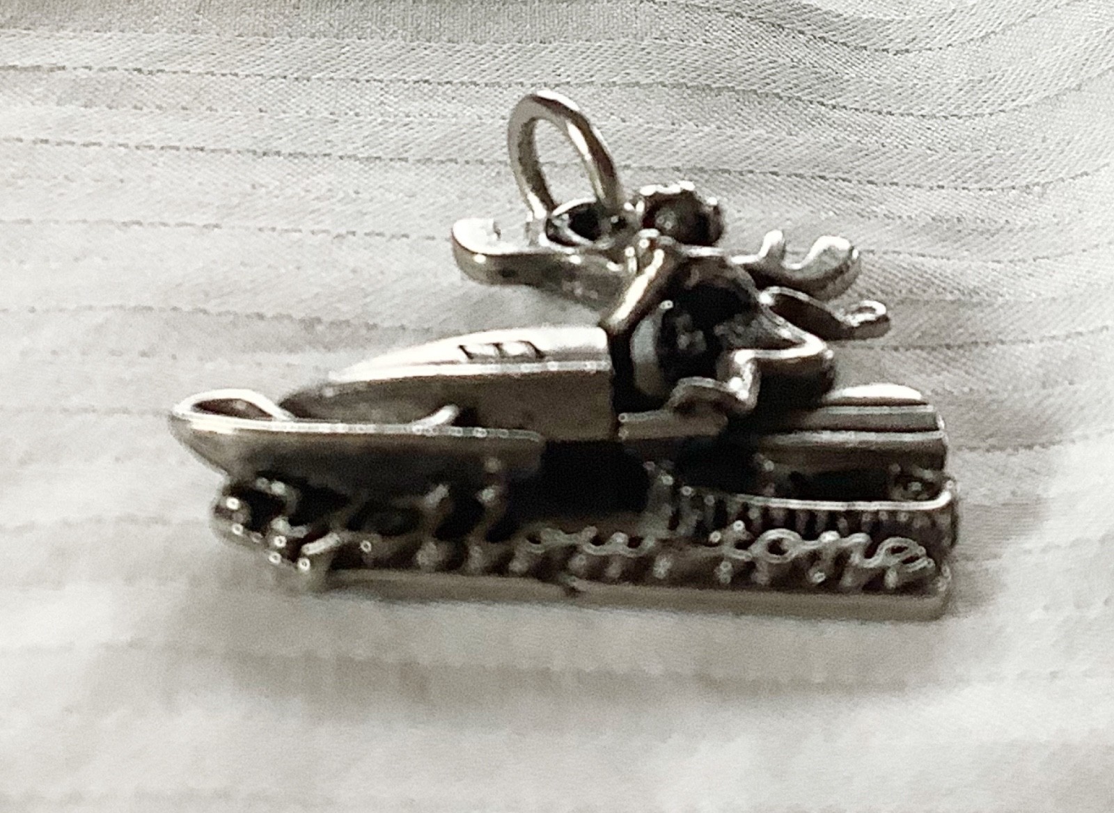Markie Moose on Snowmobile – Yellowstone Park Souvenir Metal Pendant – 1.25″