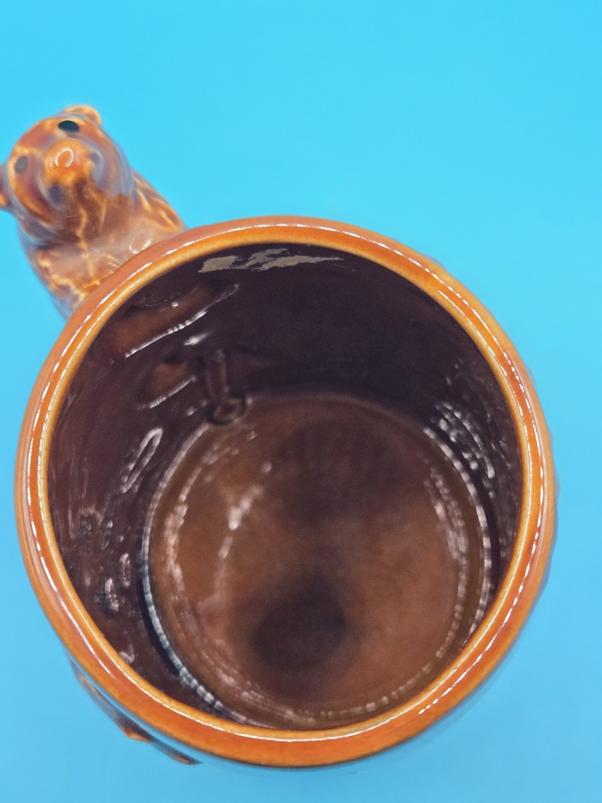 Vtg Souvenir Yellowstone Park Old Faithful Brown Bear Coffee Mug Bear Handle