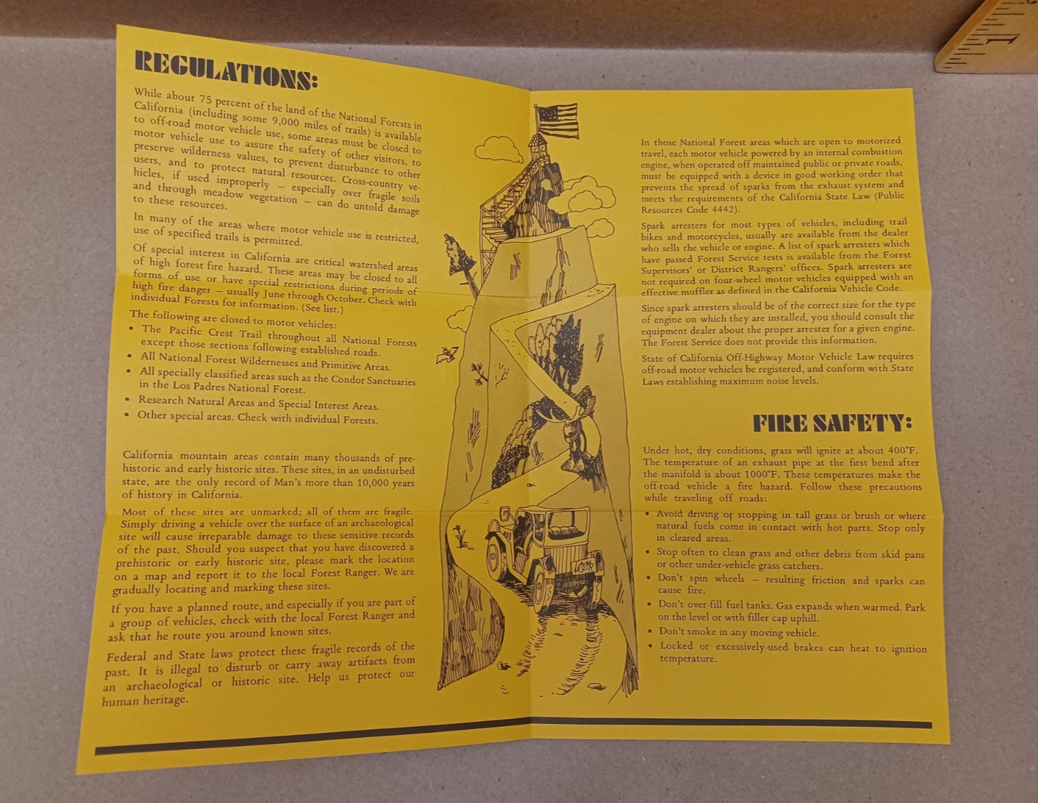 1976 US Forest Service Leaflet, Motor Vehicles “Tips, Regulations, Fire Safety”