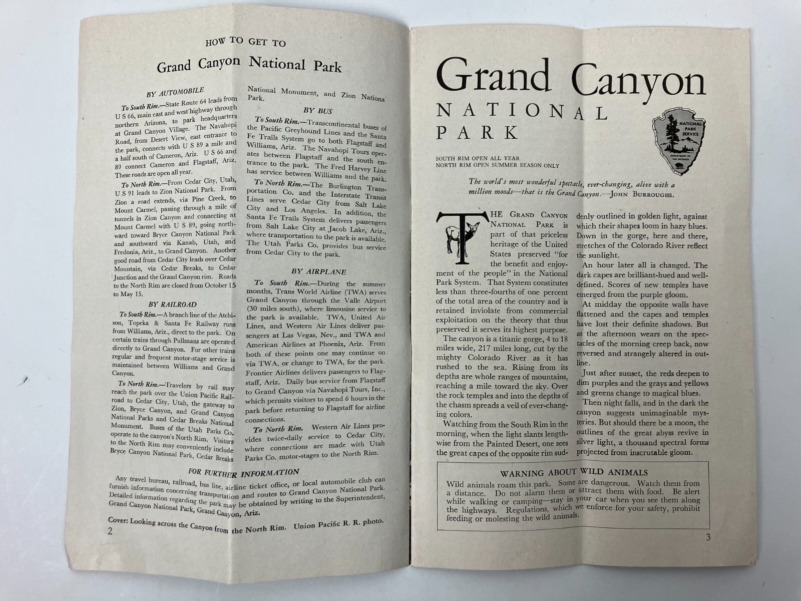 Grand Canyon National Park Travel Booklet (1953) and Guide Map (1979) Vintage